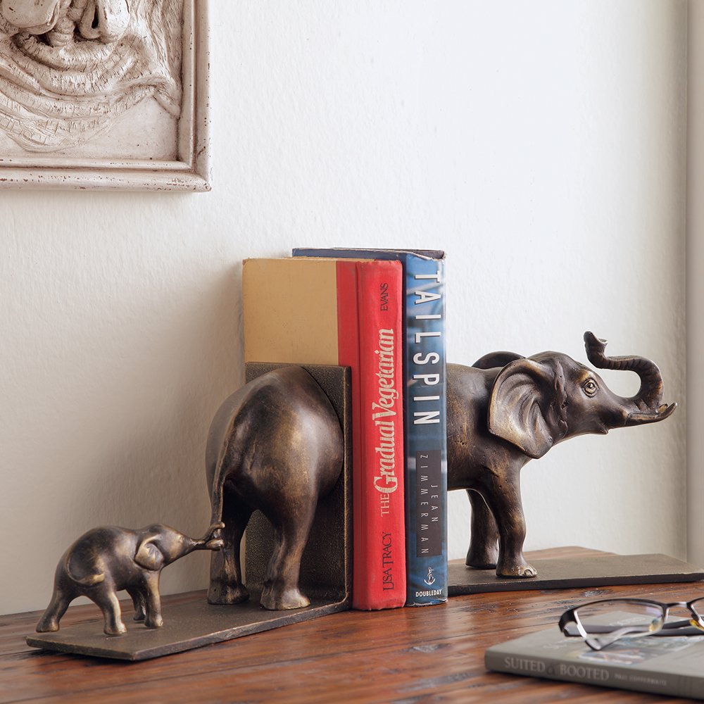 Elephant and Baby Bookends - Handmade Solid Wood Bookends for Shelves, Nursery Decor, Baby Shower Gift - Perfect for Home Office, Kids Room, and Bookshelf Organization
