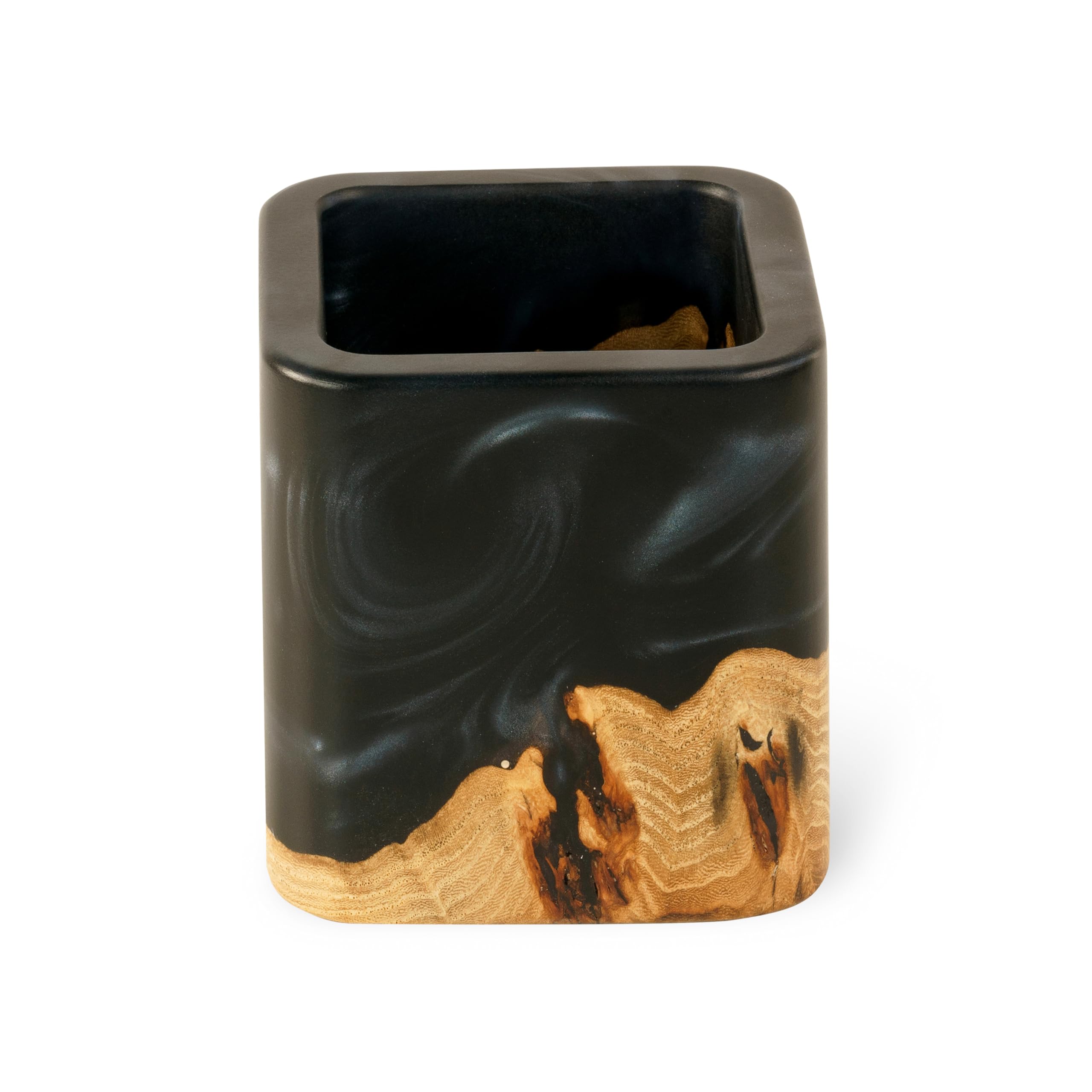 Premium Epoxy & Wood Pen Holder - Stylish Black Desk Organizer for Pens, Pencils & Office Supplies - Modern Wooden Pencil Cup for Home & Office Decor - Perfect for Workstations, Study Desks & Gift Giving