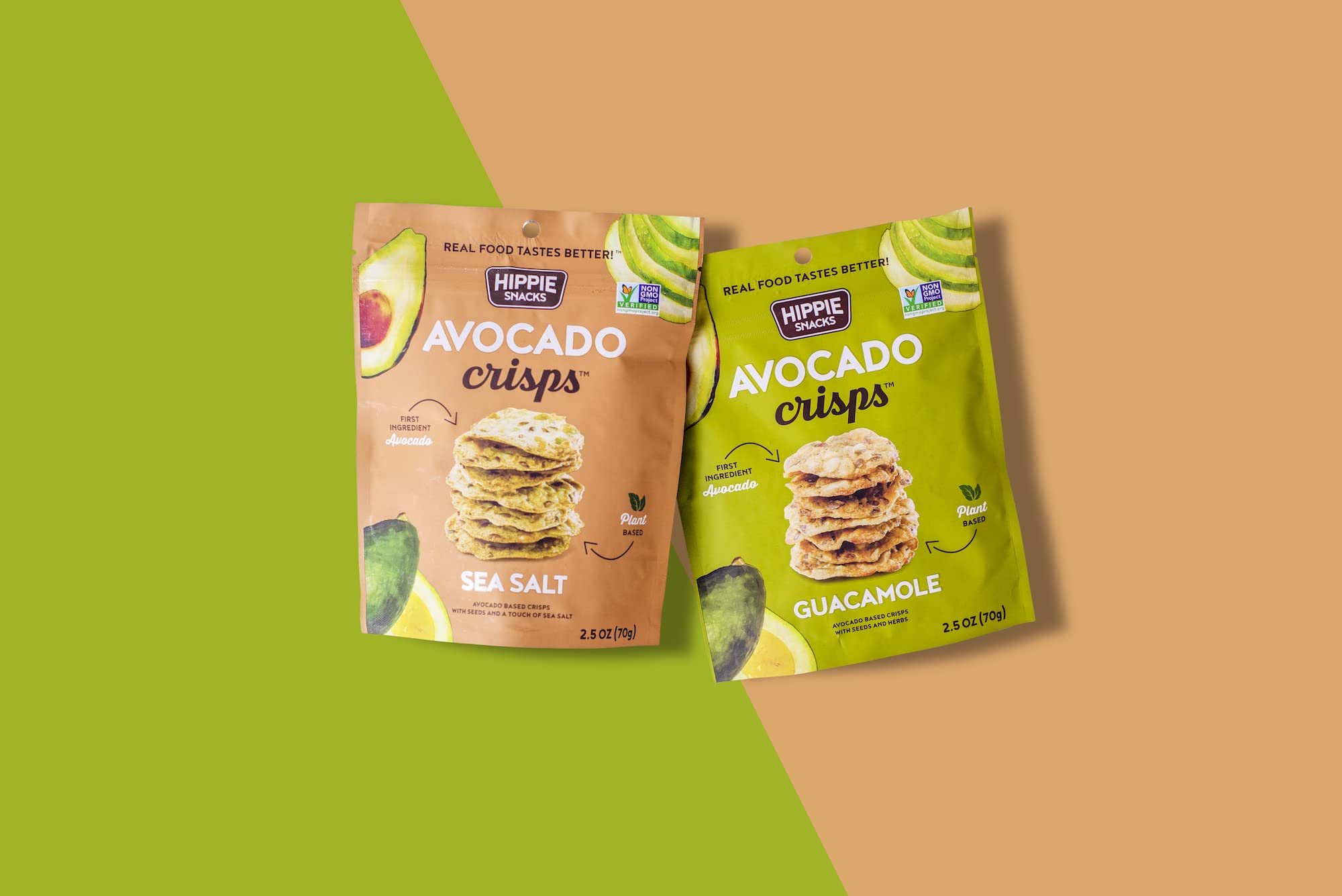 Hippie Snacks Avocado Crisps Variety Pack - Plant-Based, High Protein, Gluten Free Healthy Snacks - 2 Sea Salt & 2 Guacamole Flavors - Perfect for Charcuterie Boards, Vegan Parties & On-the-Go Snacking