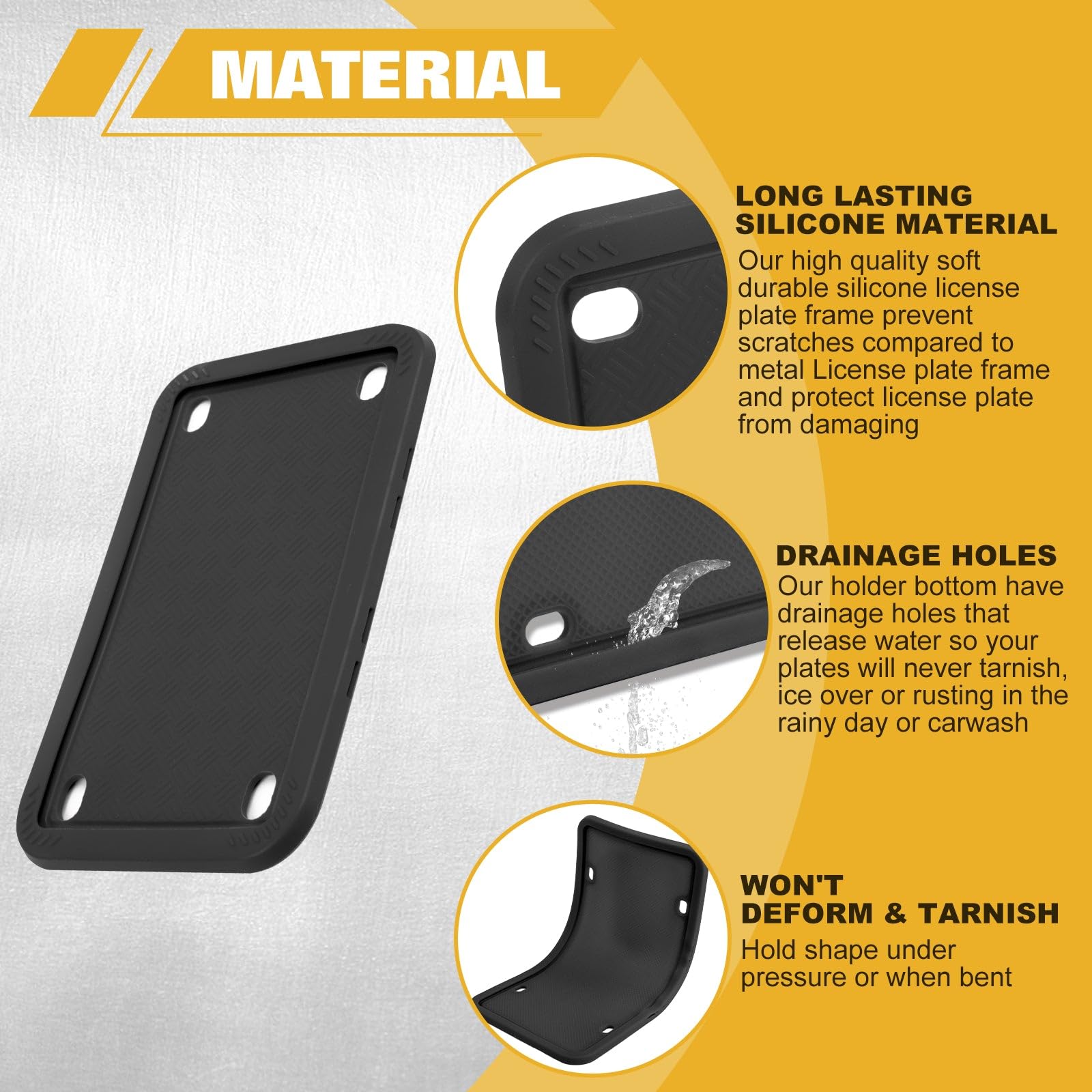 Premium Motorcycle Silicone License Plate Frame - Rustproof, Rattleproof, Weatherproof Black Plate Holder (7.56