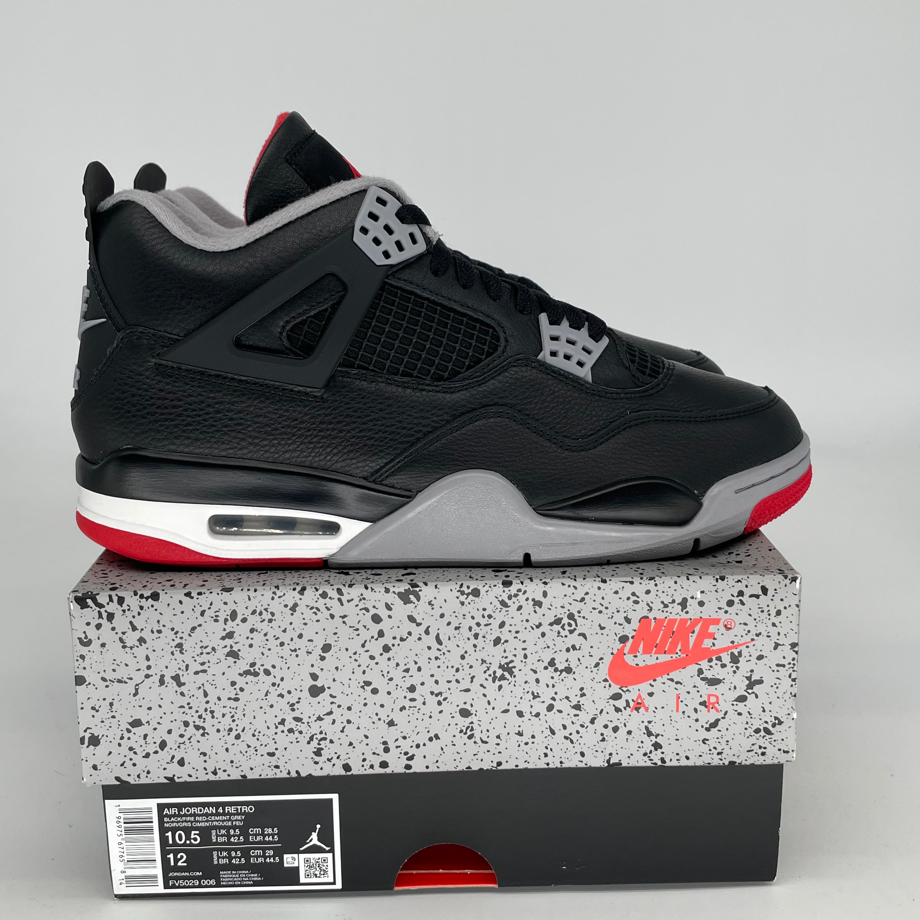 Original Air Jordan 4 Bred Reimagined Men's Basketball Shoes - Size 10.5/12W (FV5029-006) | Retro Sneakers for Streetwear & Basketball Performance