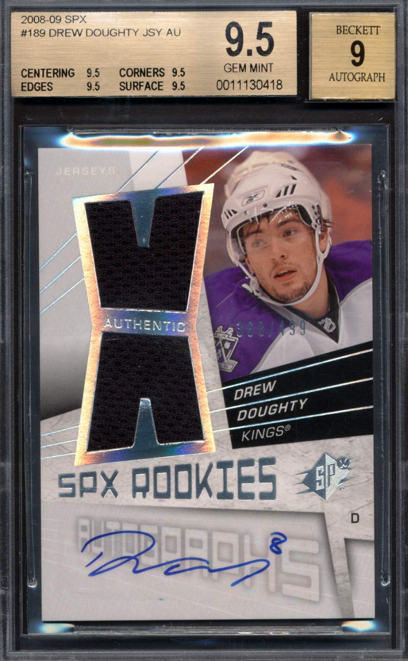 2008-09 SPX Drew Doughty Rookie Jersey Autograph Card #189/499 - BGS 9.5 Gem Mint (Pop 2) - Rare Hockey Collectible for Display & Investment