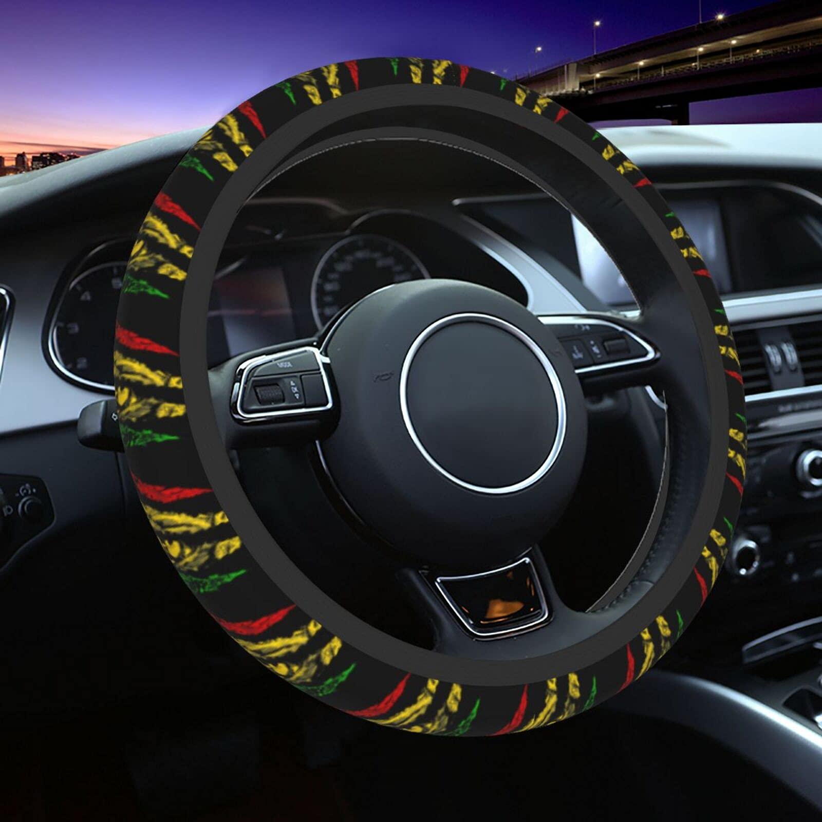 Lion of Judah King Rasta Reggae Jamaica Steering Wheel Cover - Anti-Slip Breathable Universal Fit (15 Inch) for Cars, SUVs & Pickup Trucks | Perfect for Hot Weather & Long Drives