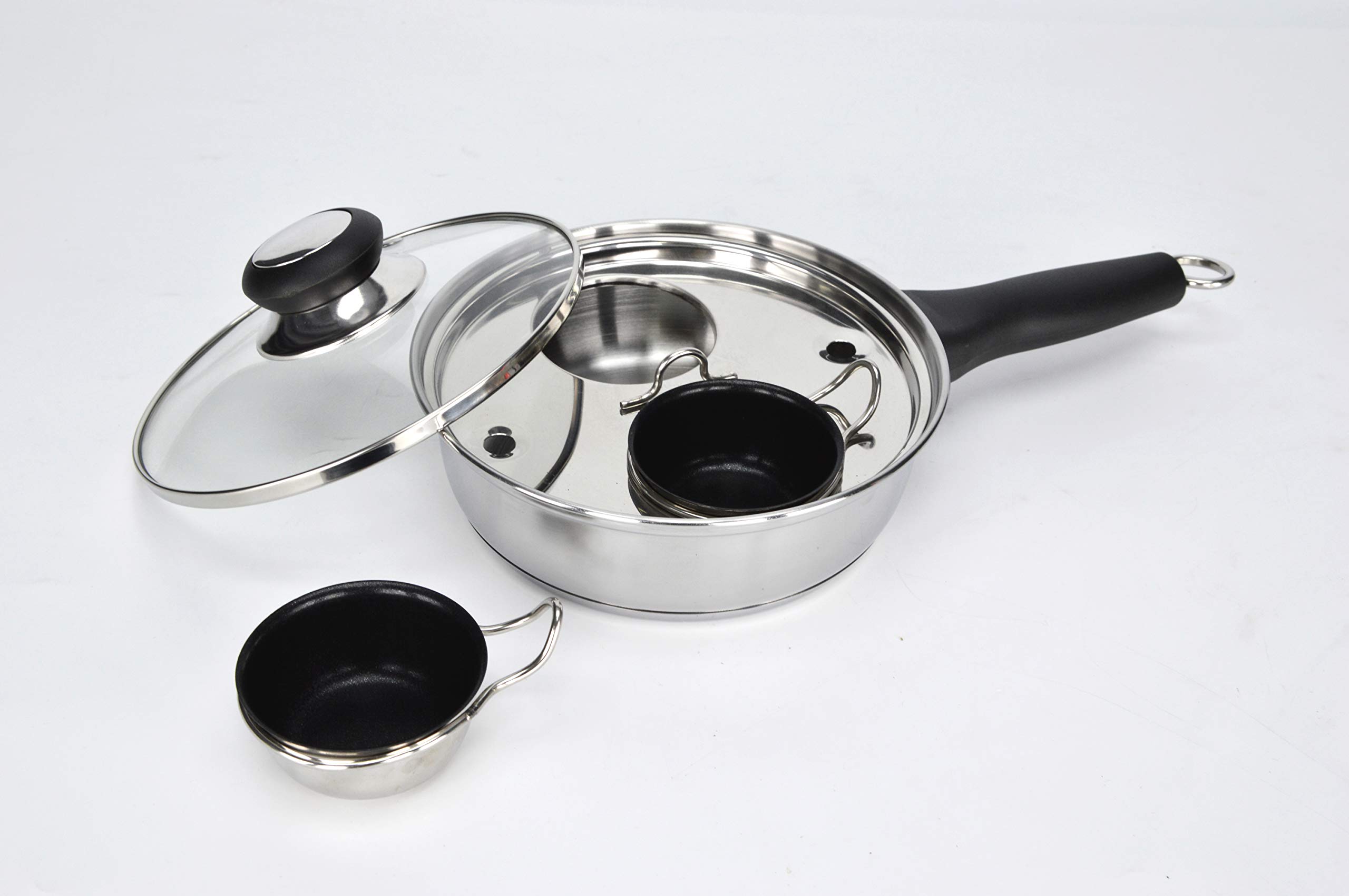 2-Piece Stainless Steel Egg Poacher Pan Set - Nonstick PFOA-Free Poached Egg Maker for Induction Cooktops - Perfect for Breakfast, Brunch & Healthy Cooking