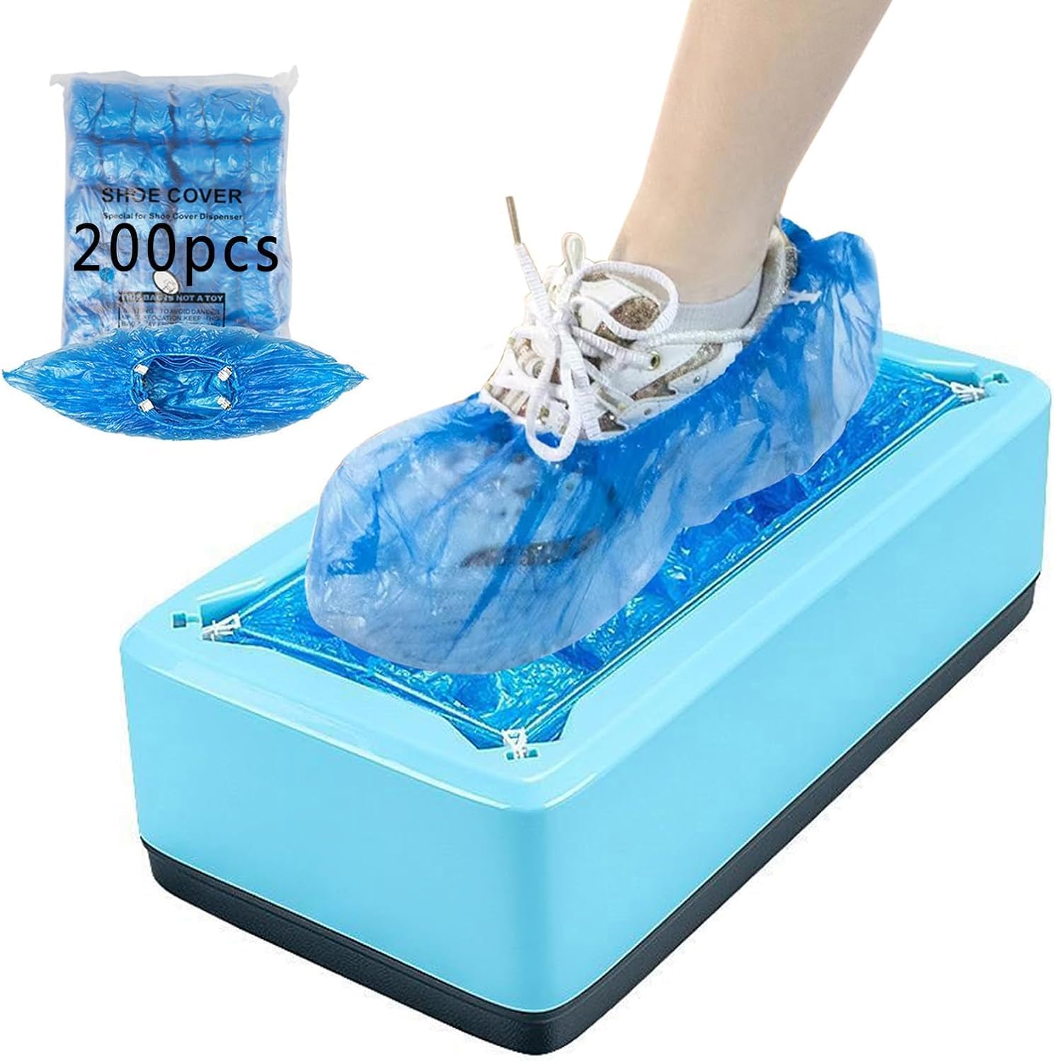 Automatic Shoe Cover Dispenser Machine with 200pcs Disposable Non-Slip Shoe Covers - Blue | For Home, Office, Supermarket, Hospital & Factory Use | Keep Floors Clean & Hygienic