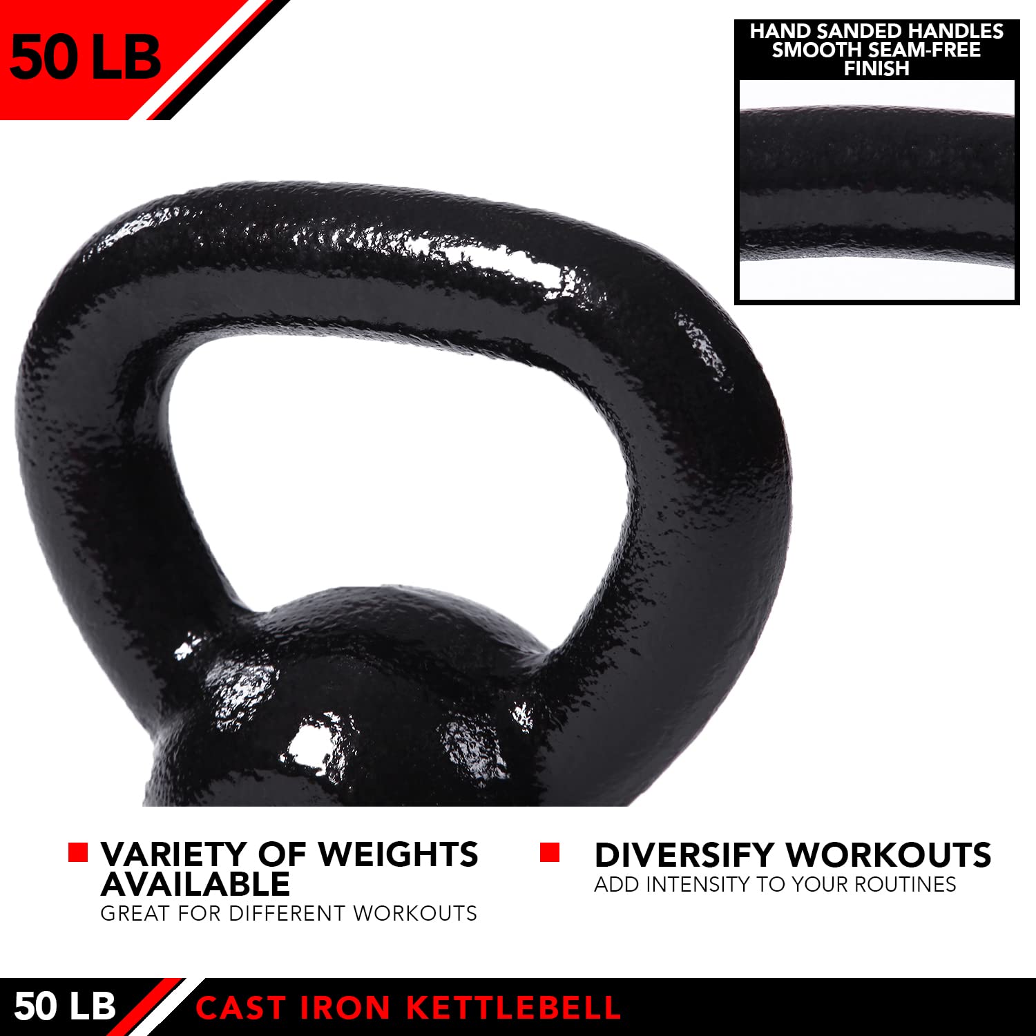 JFIT Cast Iron Kettlebell Weights 5-60lbs for Ballistic Exercise, Core Strength & Functional Training - Free Weight Equipment for Home Gym, CrossFit, HIIT Workouts & Strength Training