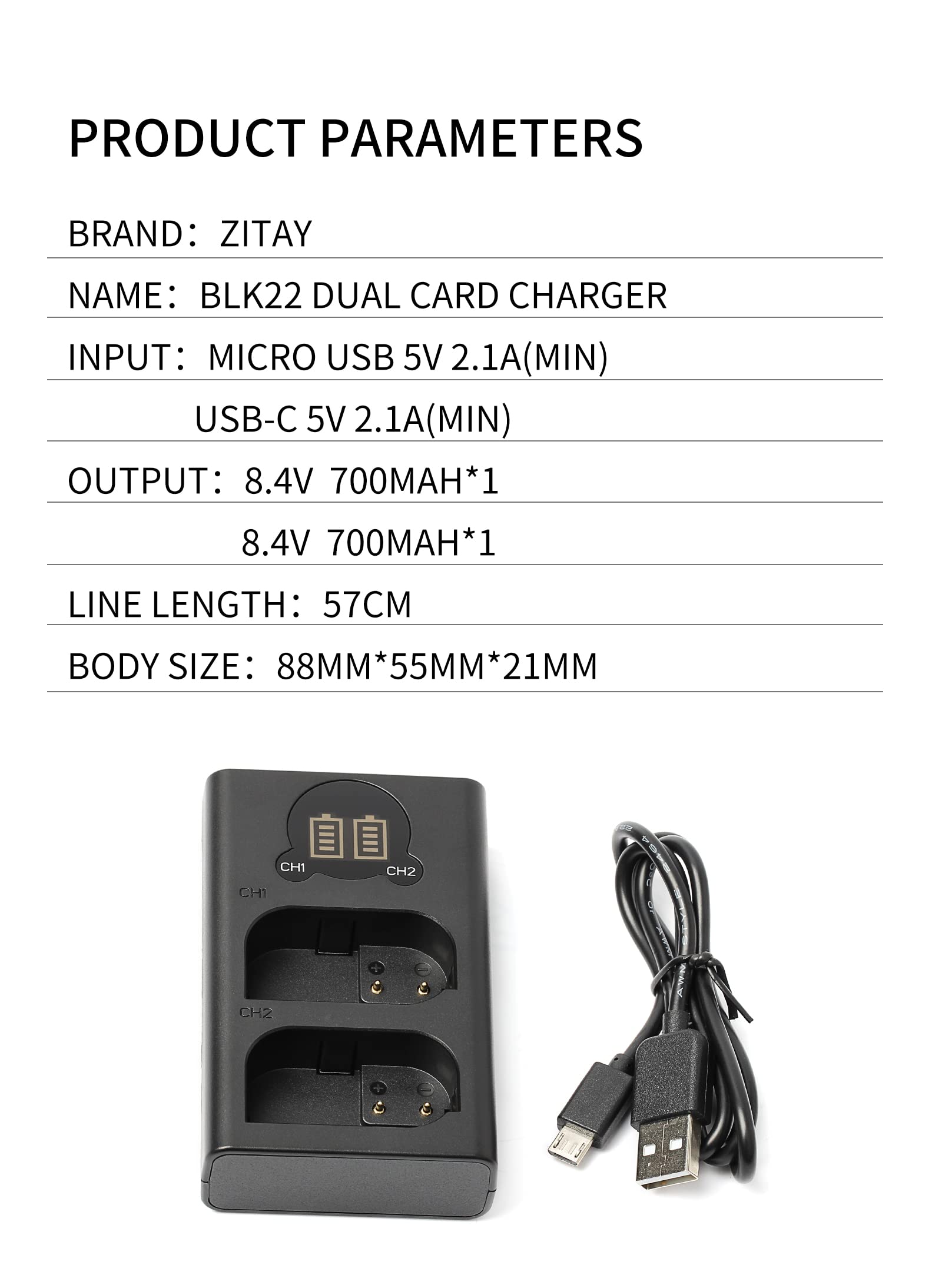 ZITAY DMW-BLK22 LCD Display USB-C Battery Charger for Panasonic Lumix DC-S5/S5II/S5K/GK/GH5M2/GH6/S1II - Fast Charging, Travel & Photography Essential