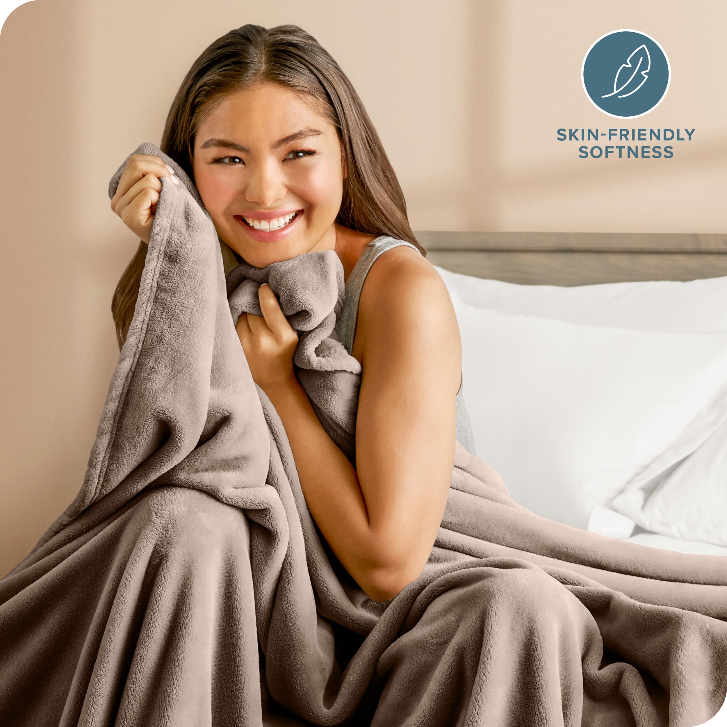 Bare Home Fleece Microplush Blanket - Ultra Soft & Warm Full/Queen Size Throw Blanket for Bed, Sofa, Couch - Lightweight Cozy Blanket for Movie Nights, Camping, Travel & Home Decor (Taupe) - Perfect for Winter Snuggling, Gift Giving & Family Relaxation
