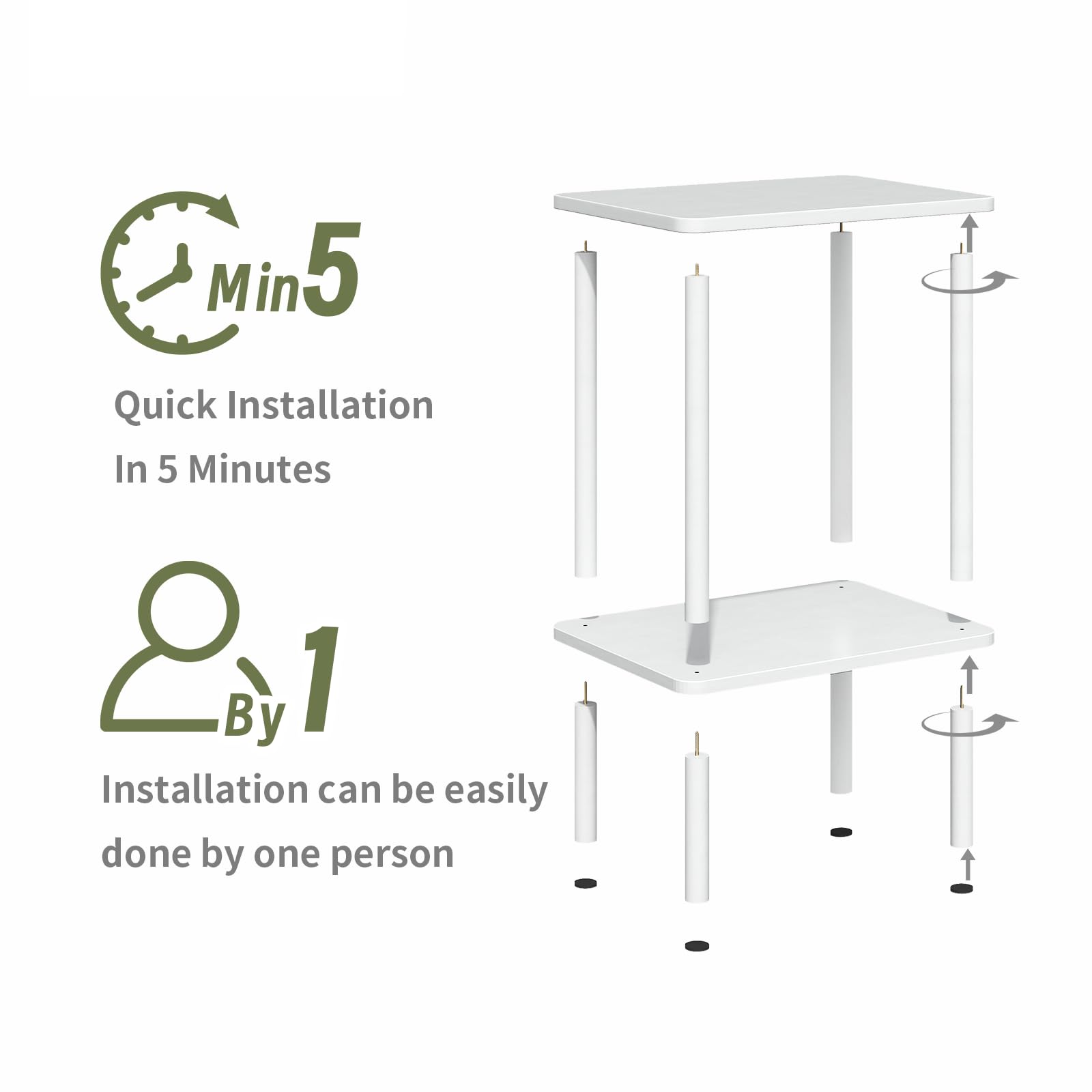 Apicizon 2 Tier End Table with Storage Shelf - Boho Nightstand & Side Table for Small Spaces - Easy Assembly White Farmhouse Bedside Table for Bedroom, Living Room, Entryway - Perfect for Reading Nook, Coffee Table Companion & Apartment Decor