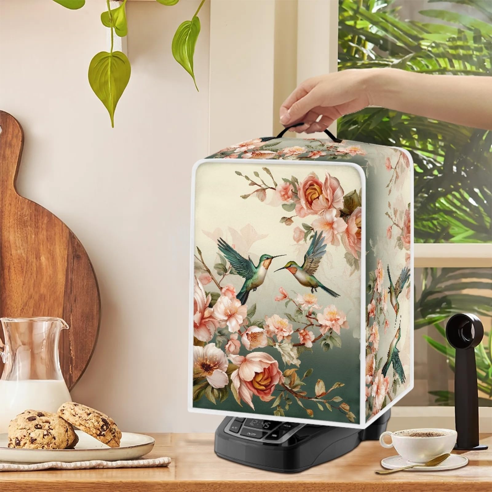 GLENLCWE Hummingbird Peony Waterproof Coffee Maker Cover - Dustproof & Washable Protective Cover for Keurig, Nespresso & Countertop Appliances | Foldable Kitchen Appliance Cover for Home & Office Use