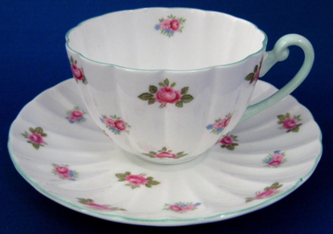 Vintage Shelley Rosebud Chintz Tea Cup and Saucer Set with Pale Green Trim - Perfect for Afternoon Tea, Bridal Showers & English Cottage Decor