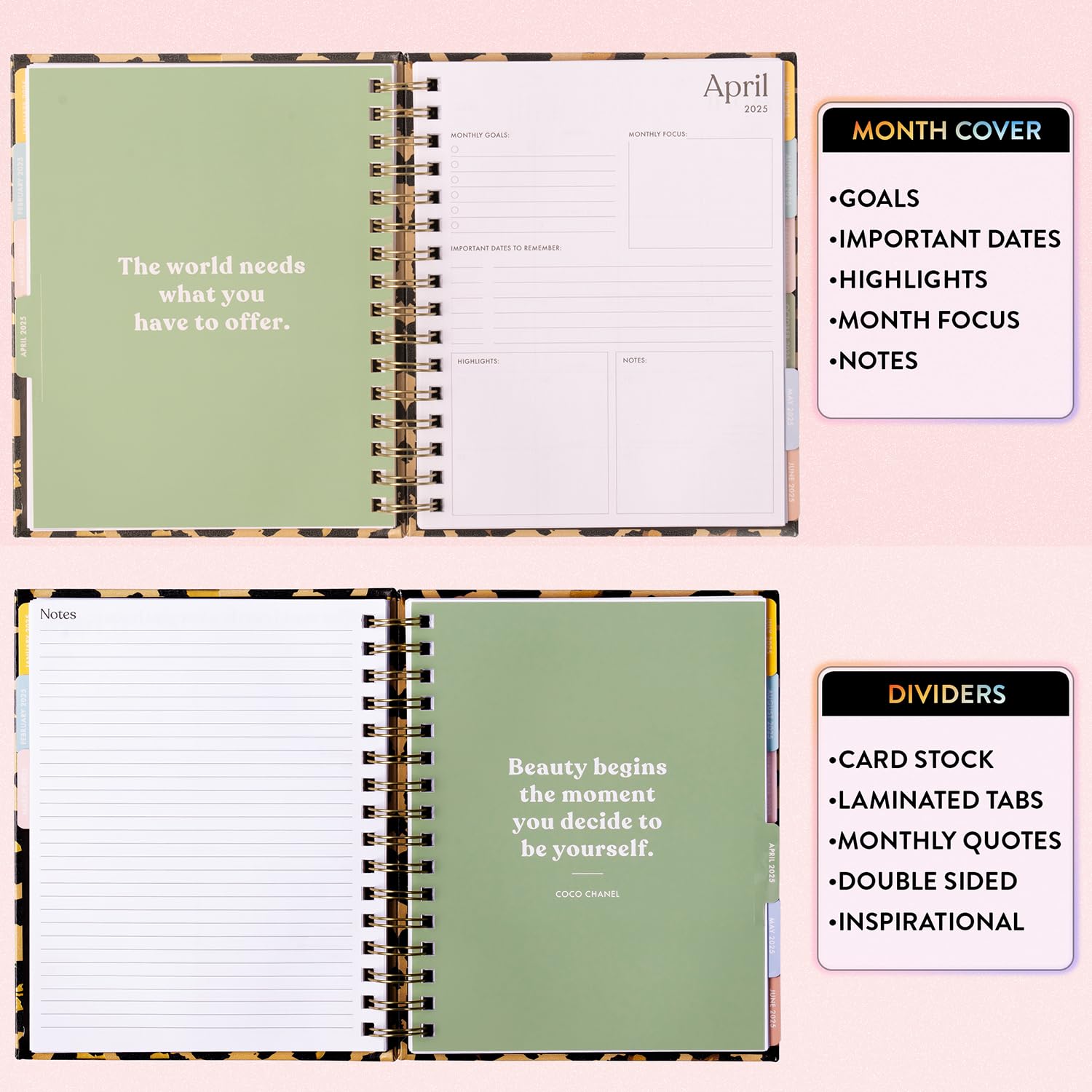 2025 Eccolo Spiral Agenda Planner - Cheetah Print Weekly & Monthly Calendar with Sticker Sheets & Inspirational Quotes (7.75