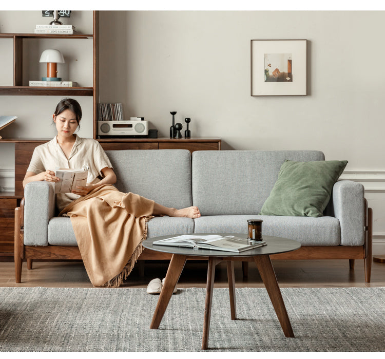 Premium Black Walnut Solid Wood Upholstered Fabric Sofa - Modern Living Room Furniture for Home, Office & Lounge Comfort