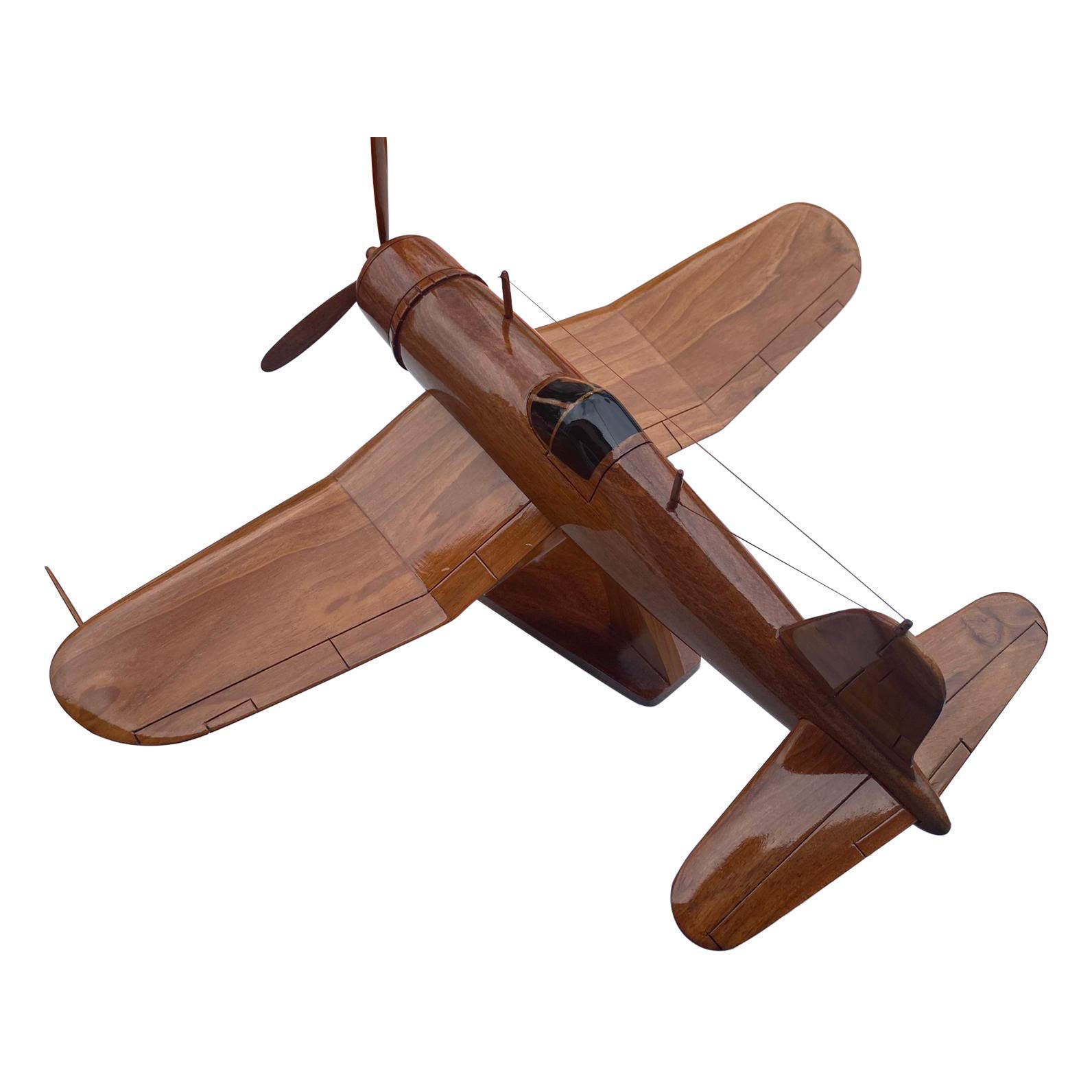 F4U Corsair Mahogany Wood Desktop Airplane Model - Handcrafted WWII Fighter Plane Replica - Perfect for Office Decor, Aviation Enthusiast Gifts & Home Display