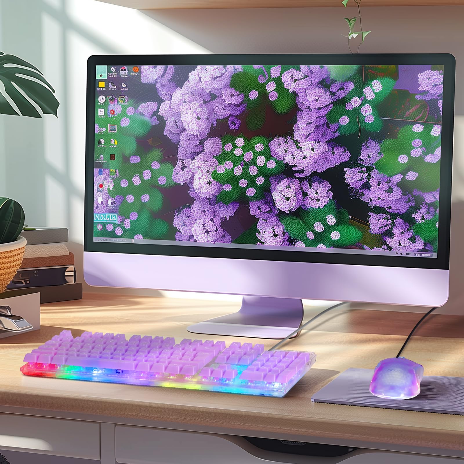 RGB Gaming Keyboard & Mouse Combo - USB Wired Transparent with Rainbow LED for PC/PS4/Xbox - Perfect for Competitive Gaming