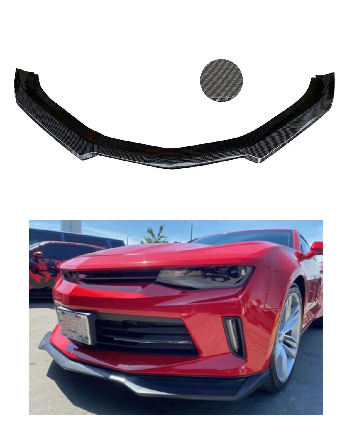 3PCS Carbon Fiber Front Bumper Lip Spoiler Diffuser for Chevy Camaro SS 2016-2021 & LS/LT/RS 2019-2021 - Aggressive Styling Upgrade for Street Racing & Car Shows