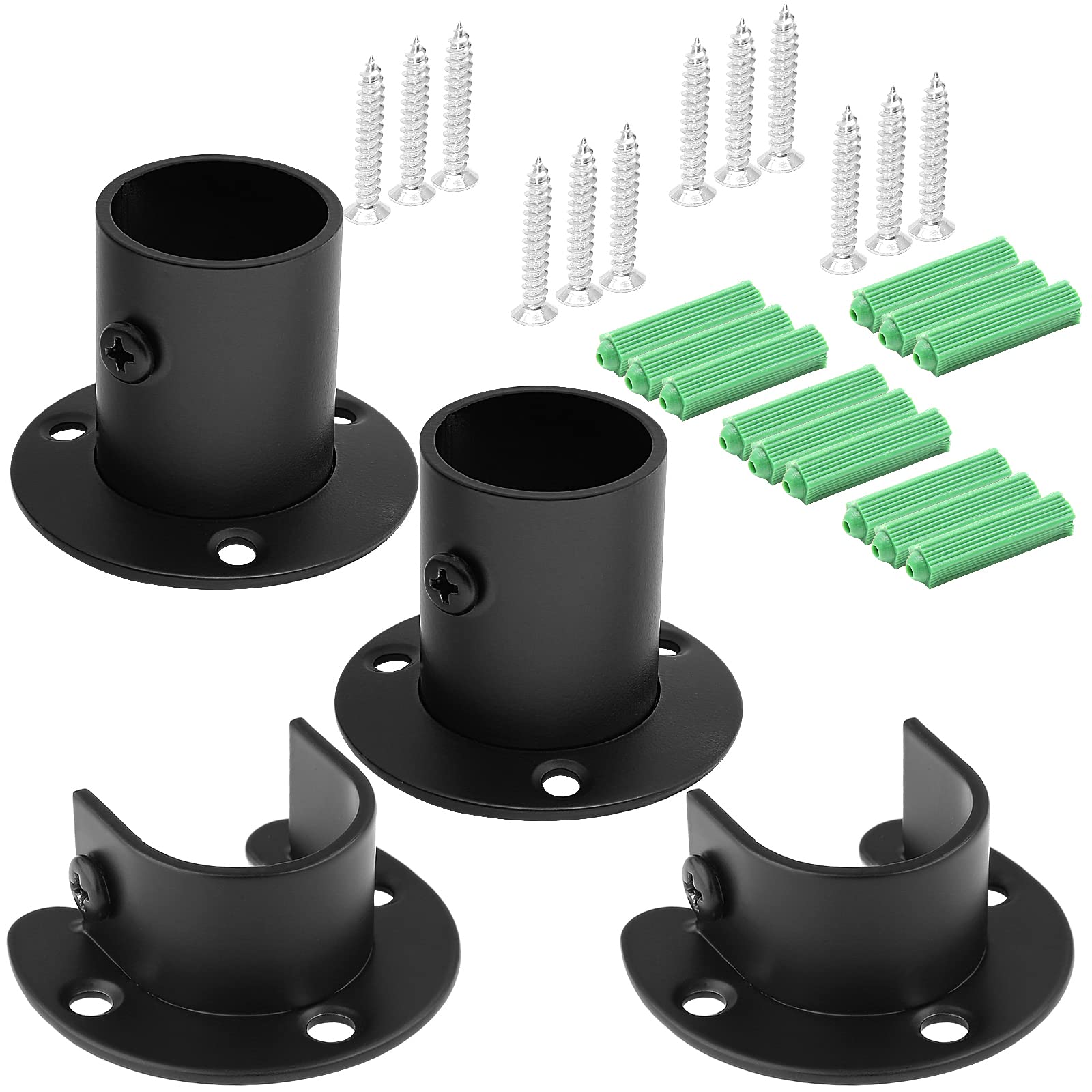 4PCS Heavy Duty Black Stainless Steel Closet Rod Bracket Set - 1