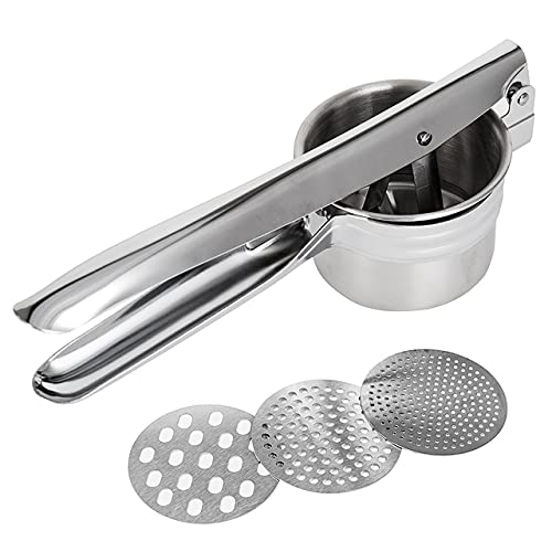 Premium Stainless Steel Potato Masher & Ricer - Heavy Duty Kitchen Tool for Pureeing Vegetables, Fruits & Potatoes - Perfect for Making Baby Food, Smooth Mashed Potatoes & Fresh Juices