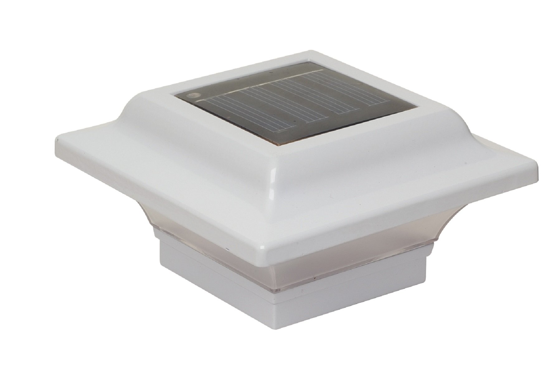 White Imperial Solar Powered Fence Post Caps - Set of 2, 2.5 x 2.5”, Outdoor Lighting for Garden, Patio, and Pathway Decoration