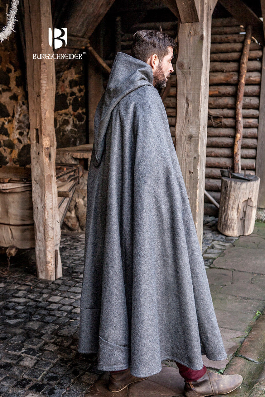 Wool Hooded Cloak for Men & Women - Warm Hibernus Grey Winter Cape with Hood - Perfect for Renaissance Fairs, Cosplay, and Cold Weather Outdoors