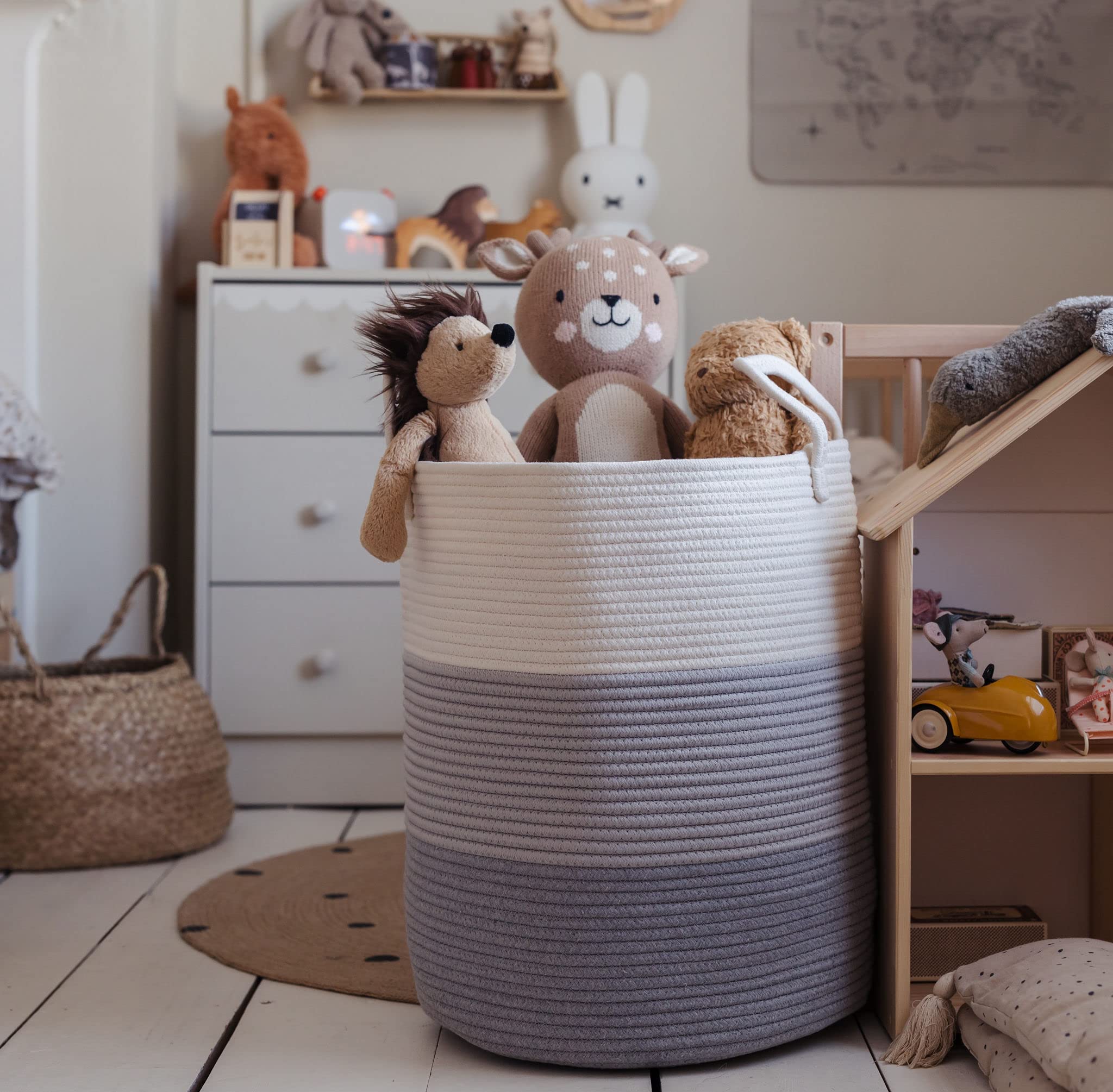 OrganiHaus Gray Nursery Laundry Basket 15x18 Inch - Farmhouse Style Extra Large Storage Hamper for Baby Clothes, Blankets & Toys - Soft Woven Pillow Basket for Living Room, Nursery & Kids' Room Organization