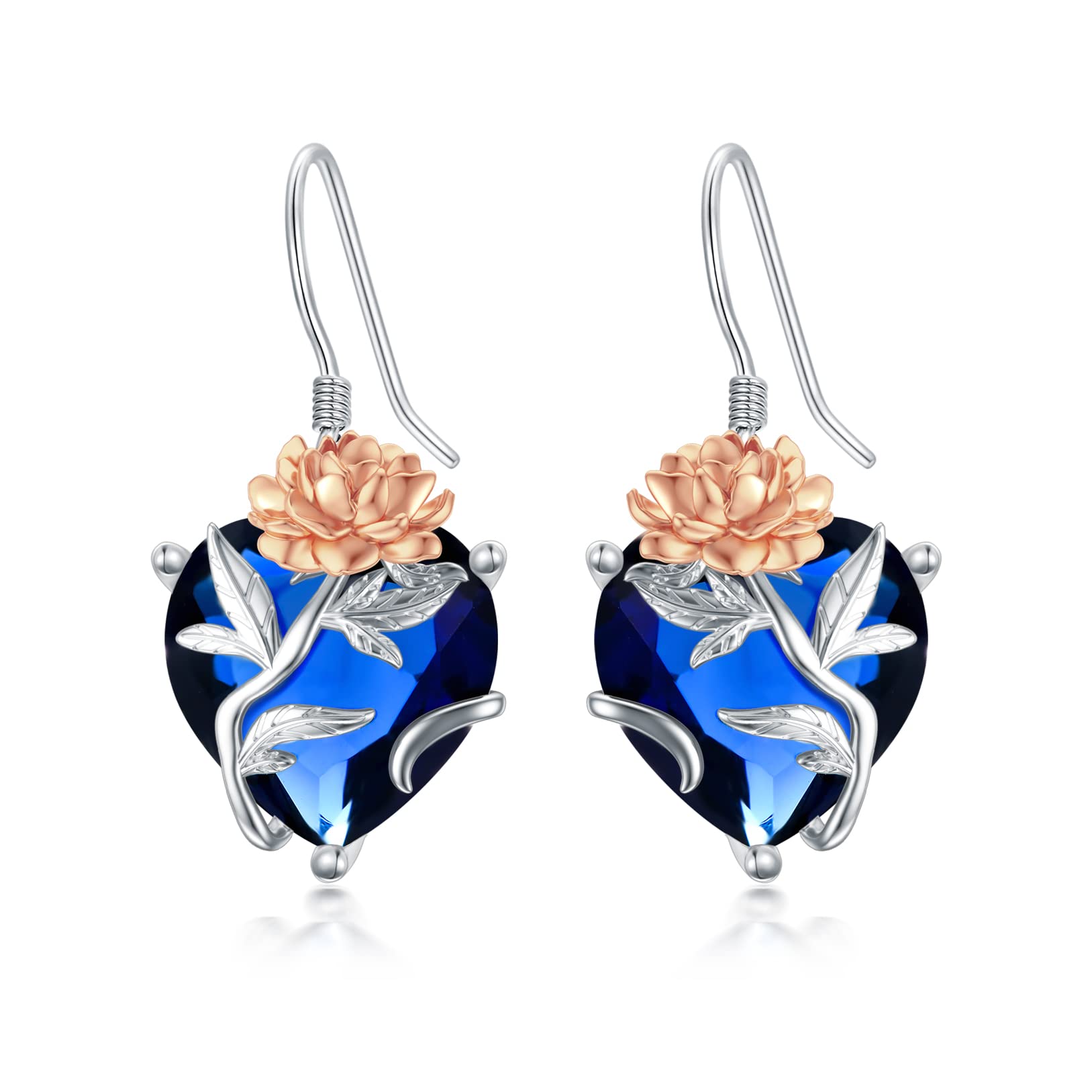 TOUPOP Sterling Silver Birth Month Flower Drop Earrings for Women – Crystal Dangle Earrings, Birthday Jewelry Gift for Her, Girls | Perfect for Valentine's Day, Mother's Day & Special Occasions