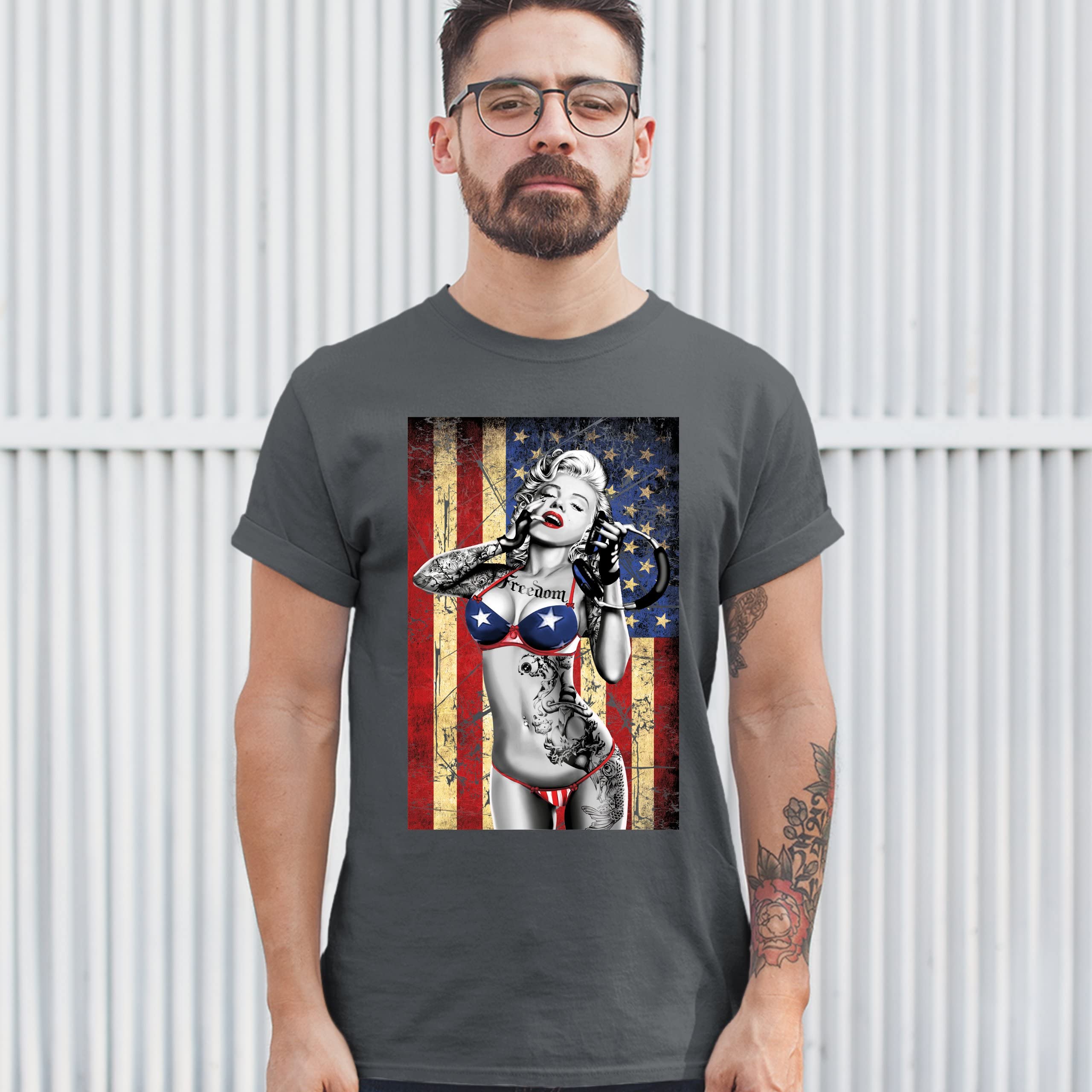 Marilyn Monroe Vintage Hollywood Glamour T-Shirt - American Flag Print, Sexy Retro Style for Men & Women - Perfect for Casual Wear, Parties & Retro-Themed Events