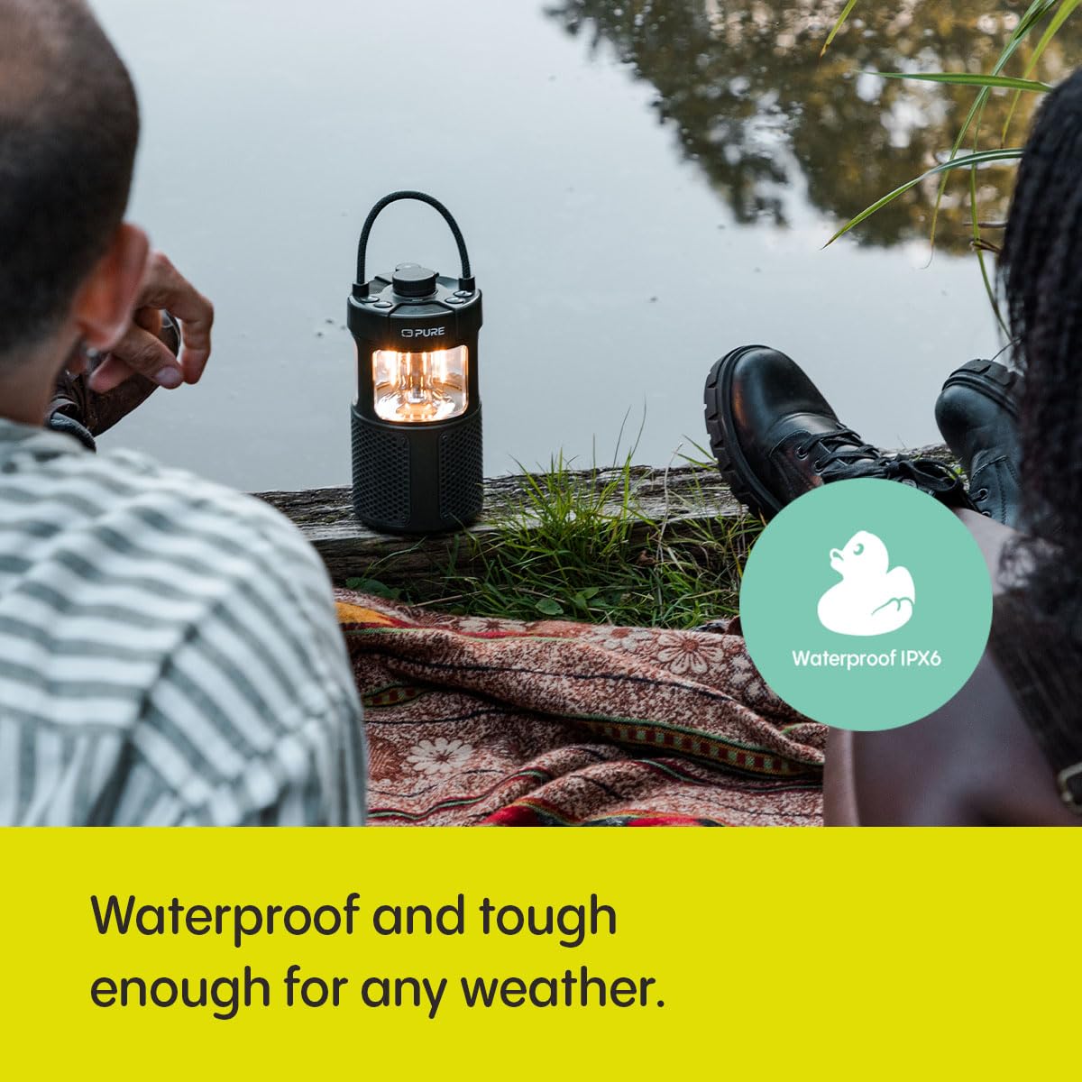 Pure Woodland Glow Outdoor Bluetooth Speaker with LED Light - Bluetooth 5.3, 360° Surround Sound, IPX6 Waterproof, 14-Hour Battery Life | Perfect for Garden Parties, Camping Trips & Backyard Gatherings (Green)