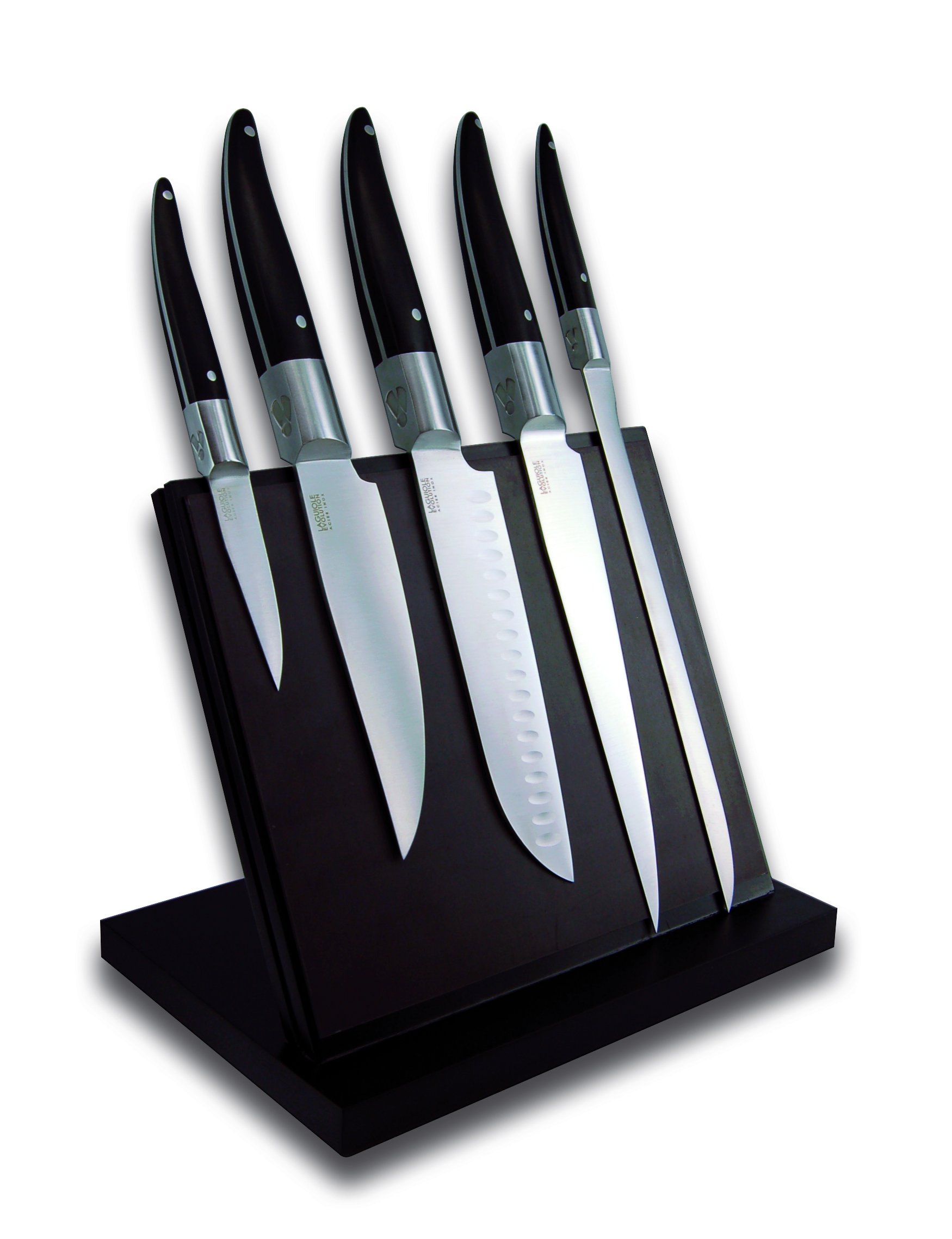 Premium 5-Piece Stainless Steel Kitchen Knife Set - Paring Knife, Santoku Knife, Chef's Knife, Slicing Knife & Utility Knife - Ergonomic Black Knife Block Set for Professional Chefs & Home Cooking - Perfect for Meat Cutting, Vegetable Chopping & Food Preparation