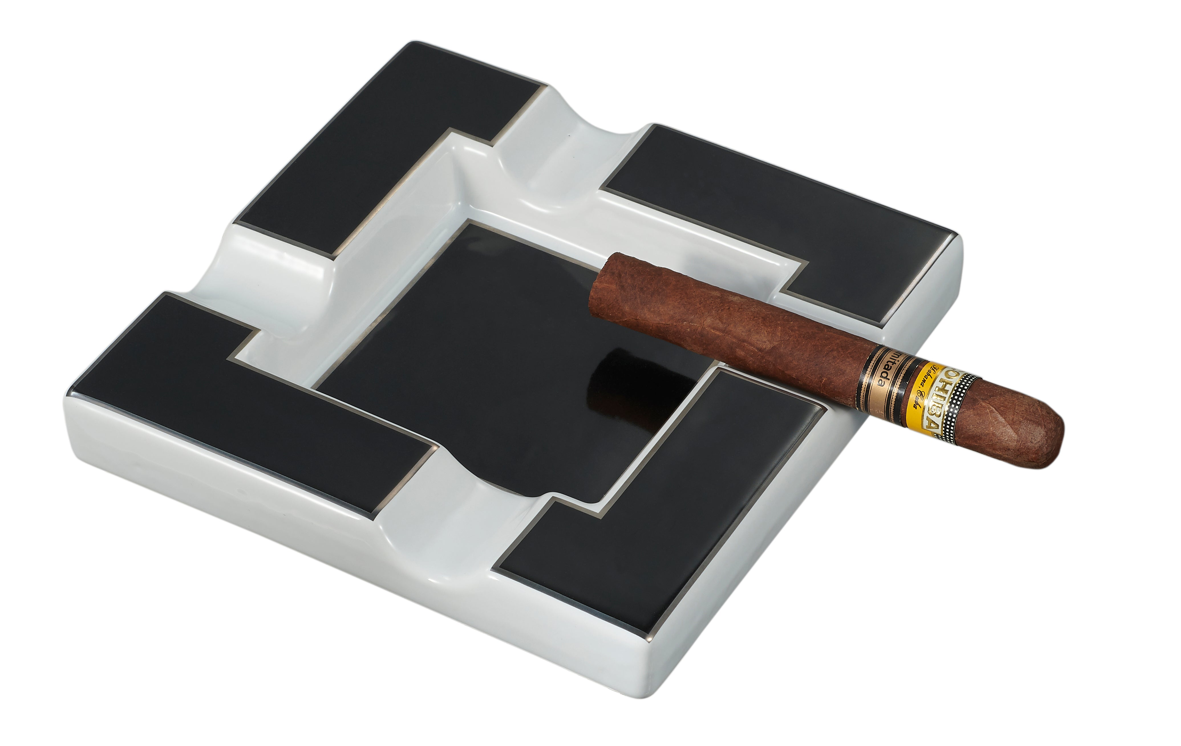 Visol Renner White & Black Ceramic Cigar Ashtray - Premium Cigar Accessories for Indoor & Outdoor Smoking - Perfect for Home, Office, Patio, and Cigar Lounges