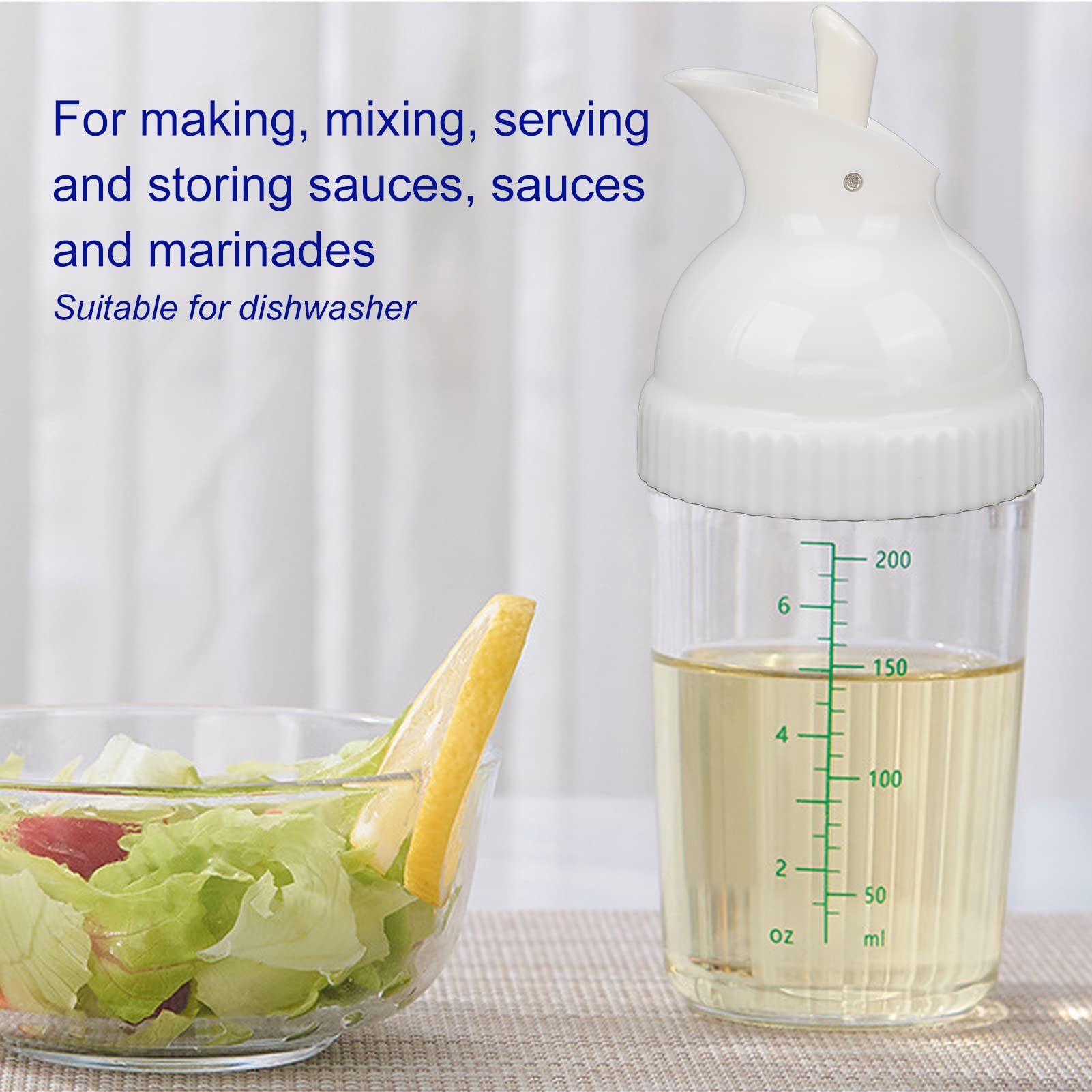 200ML Leak-Proof Salad Dressing Shaker Bottle with Dripless Pour Lid - Perfect for Homemade Vinaigrettes, Dressings & Oil Mixing - Ideal for Kitchen, Picnics & Restaurants (White)