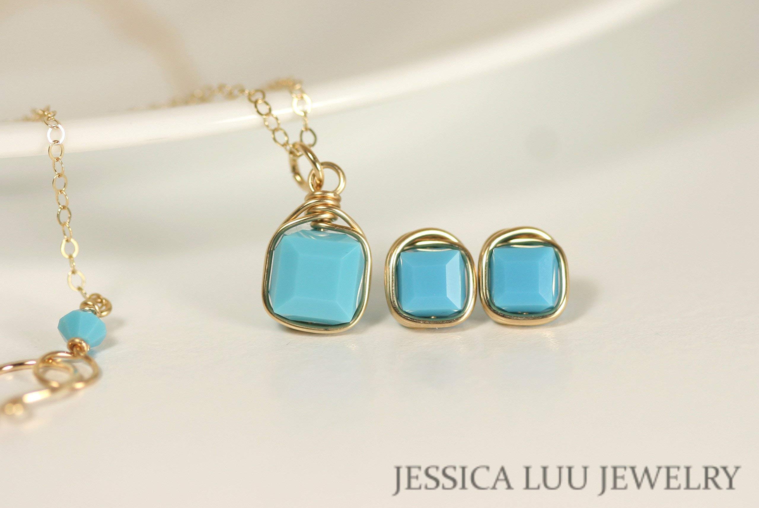 Handmade Gold Turquoise Blue Stud Earrings with Optional Matching Necklace | Boho Chic Jewelry for Women | Perfect for Parties, Weddings & Everyday Wear