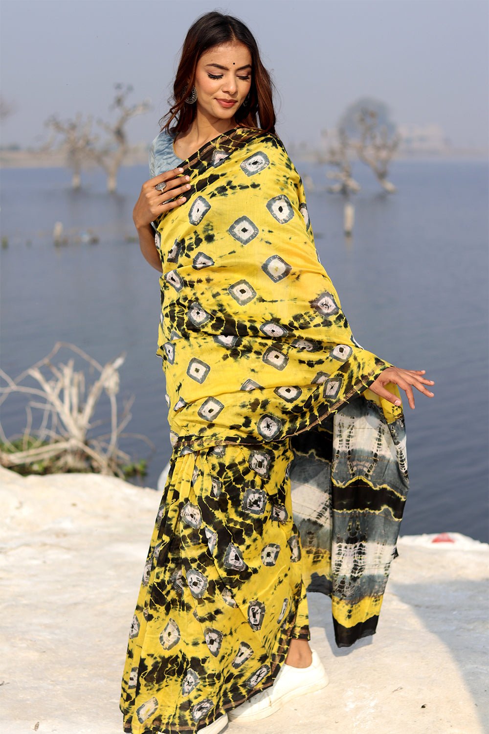 Buttercup Bliss Bandhni Chanderi Saree - Handcrafted Indian Traditional Saree for Women, Perfect for Weddings, Festivals & Special Occasions