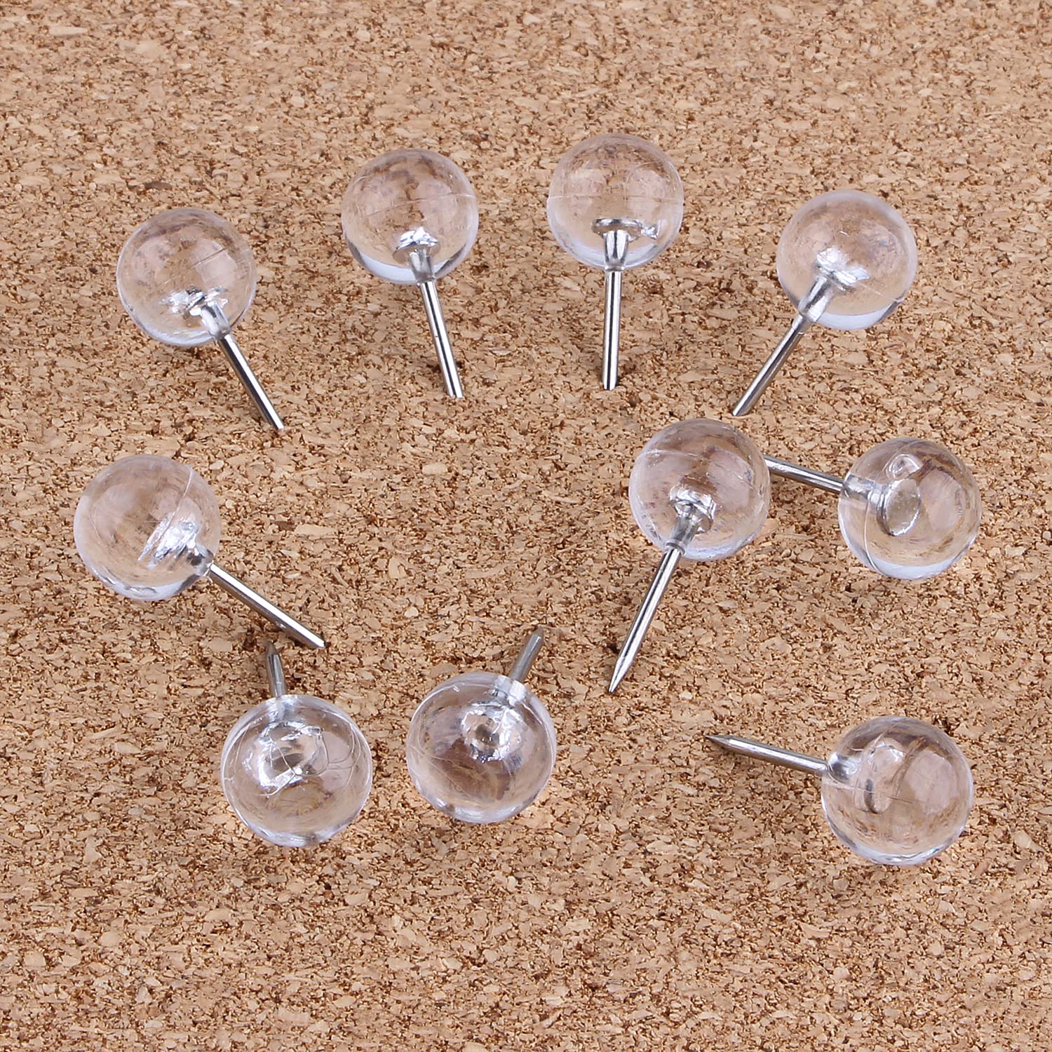 Yalis 1/3 Inch Silver Push Pins - 100 Count Large Map Tacks with Steel Point & Clear Plastic Round Head - Perfect for Bulletin Boards, Office Maps, and Home Organization (Silver)