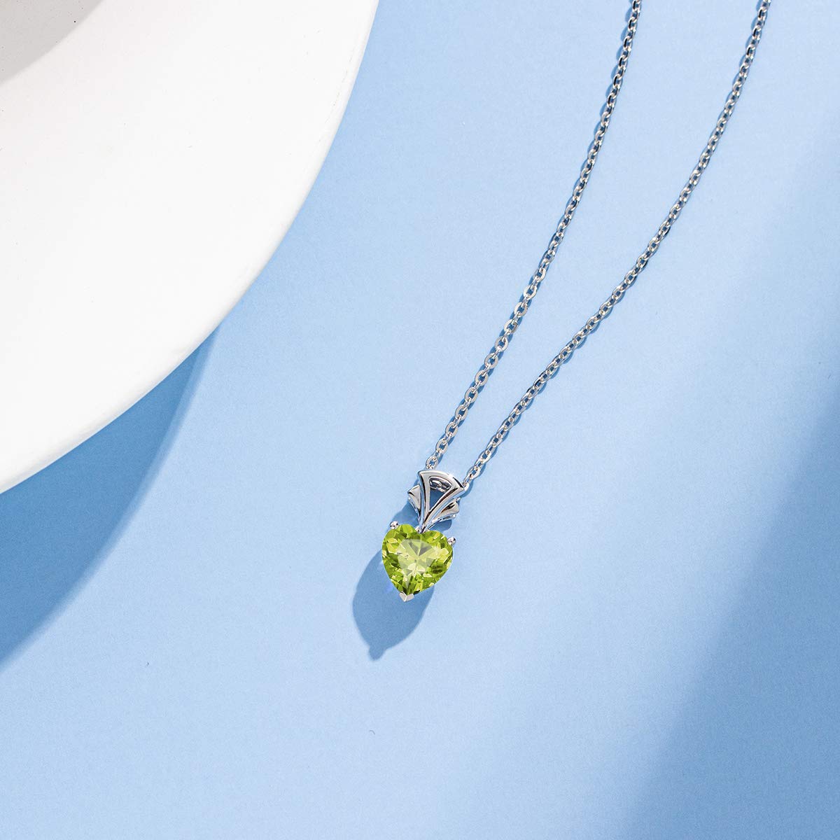 14K White Gold & Sterling Silver Heart Birthstone Pendant Necklace for Women - 8mm Gemstone Jewelry Gift for Anniversary, Birthday, Valentine's Day | Perfect for Mom, Wife, Girlfriend | Elegant Everyday Wear & Special Occasions