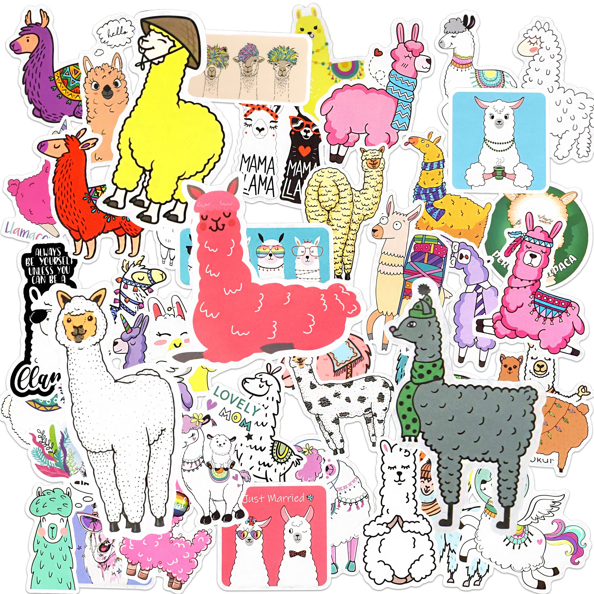 Cute Alpaca & Llama Vinyl Stickers - 50 Pcs Waterproof Decals for Laptop, Water Bottle, Notebook | Funny Vicuna Stickers for Teens & Kids | Aesthetic Laptop Decals for School, Office, Dorm Room Decor