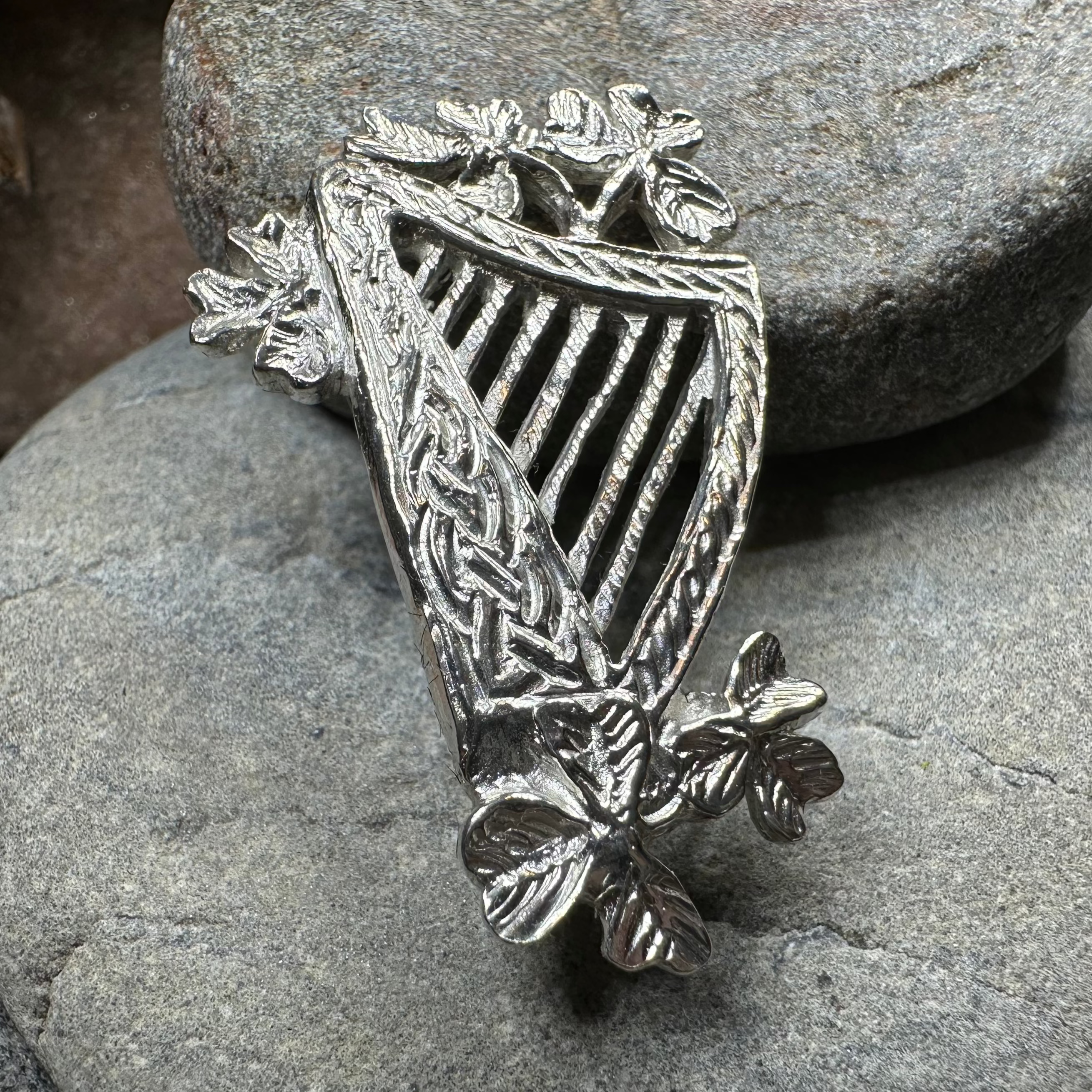 Handmade Irish Celtic Harp Brooch - Sterling Silver Claddagh Pin for Women - Perfect for St. Patrick's Day, Weddings & Irish Heritage Events