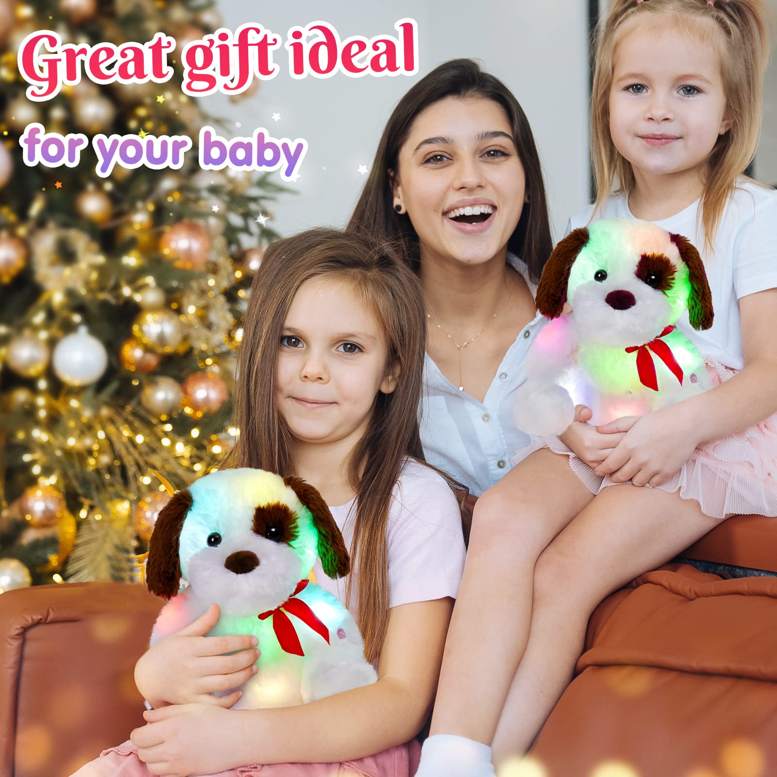BSTAOFY 12-Inch LED Glow in The Dark Plush Puppy Toy - Soft Light Up Stuffed Animal Dog with Bow Tie, Cute Night Light for Kids Bedroom | Perfect Gift for Toddlers, Boys & Girls (Birthday, Christmas) | Bedtime Companion, Nursery Decor & Comfort Toy
