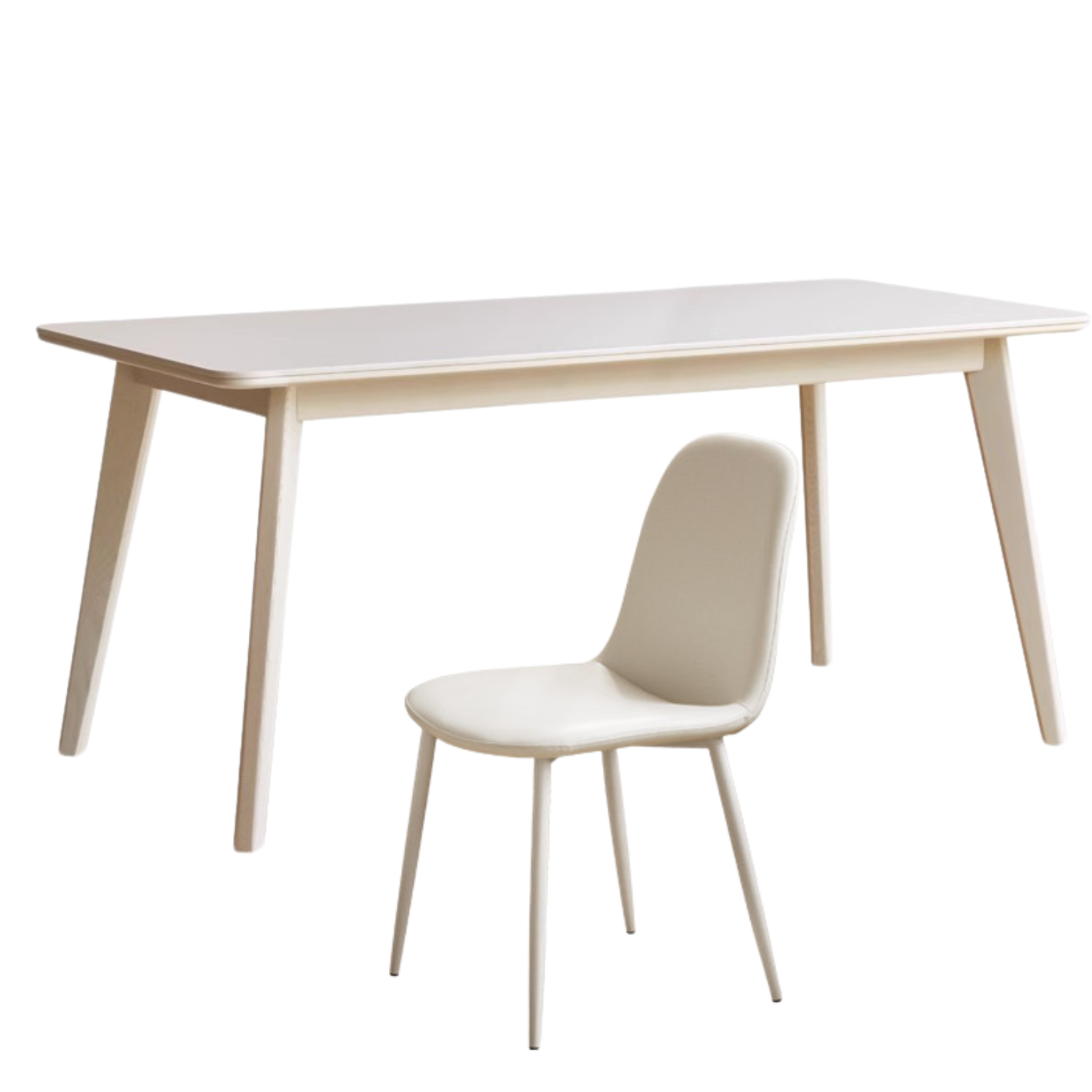 Birch Solid Wood Dining Table - Cream Wind White Finish - Modern Farmhouse Style for Kitchen, Dining Room & Small Spaces