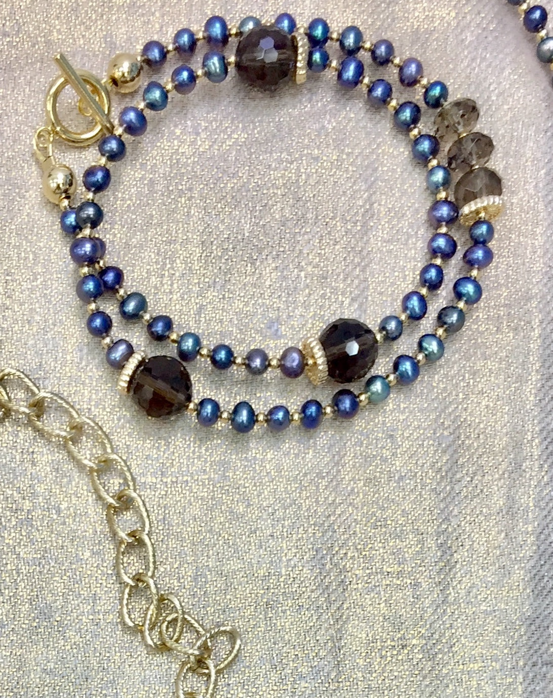 Elegant Freshwater Pearls & Smoky Quartz Double Wrapped Bracelet CB015 - Perfect for Wedding, Party & Special Occasions