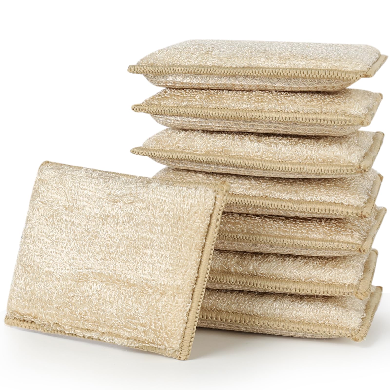 **JEBBIAS Natural Bamboo Sponges for Kitchen - Eco-Friendly, Reusable & Absorbent Dish Sponges (8-Pack, Beige) - Perfect for Washing Dishes, Cleaning Countertops & Bathroom Surfaces**