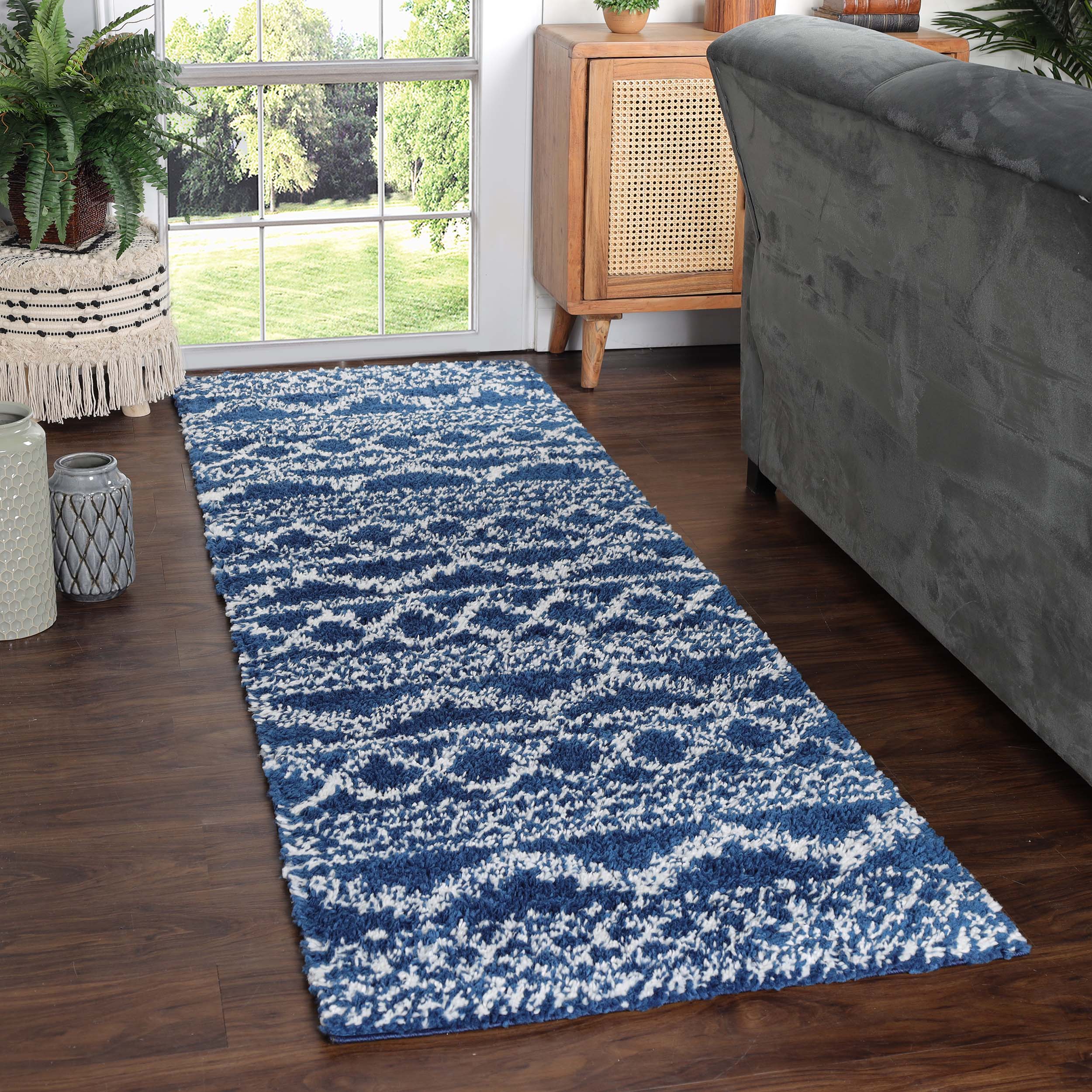 Rhea Geometric Bohemian Plush Shag Area Rug - Soft Non-Slip Indoor Floor Carpet for Living Room, Bedroom & Nursery | Modern Home Decor