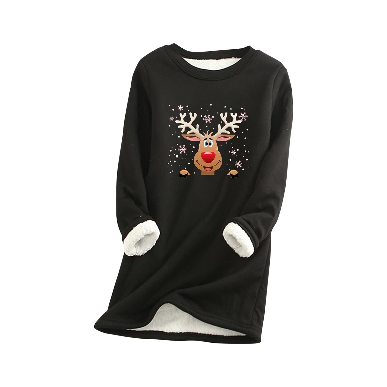 Women's Short Sleeve Printed T-Shirt - Soft Fleece Christmas Sweatshirt with O-Neck Design - Warm Winter Top for Casual Wear & Holiday Outfits