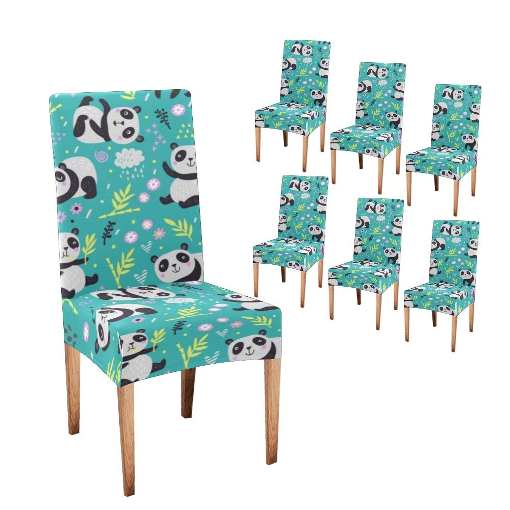 Anneunique CUXWEOT Panda Print Dining Chair Covers - Soft, Comfortable & Custom Slipcovers for Kitchen, Living Room & Party Decor (Set of 6) - Perfect for Home, Office & Special Events