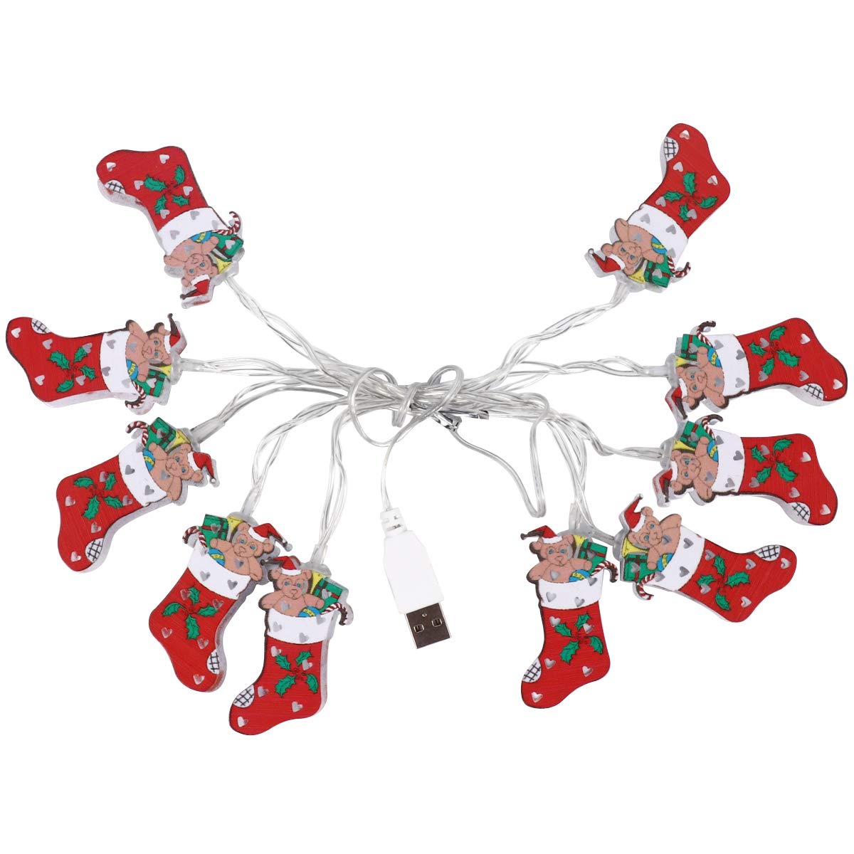 POPETPOP 1 Set LED Christmas Tree Stocking Lights - 10ft Fairy String Lights with 20 Warm White LEDs, Waterproof Hanging Decorative Lights for Indoor Outdoor Christmas Party, Home, Garden, and Holiday Decorations