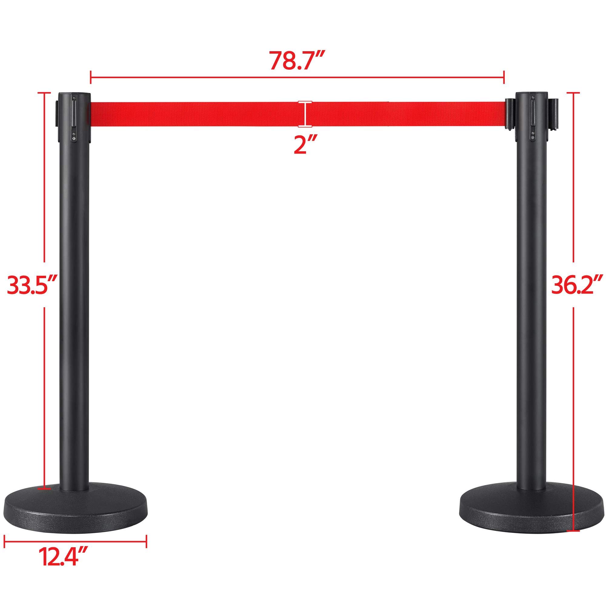Yaheetech 6-Pack Black Varnished Crowd Control Stanchions - 36-Inch Height with 6.5ft Retractable Red Belt for Events, Queues & Retail (Easy Connect Assembly) - Perfect for Weddings, Concerts, Museums and Store Displays