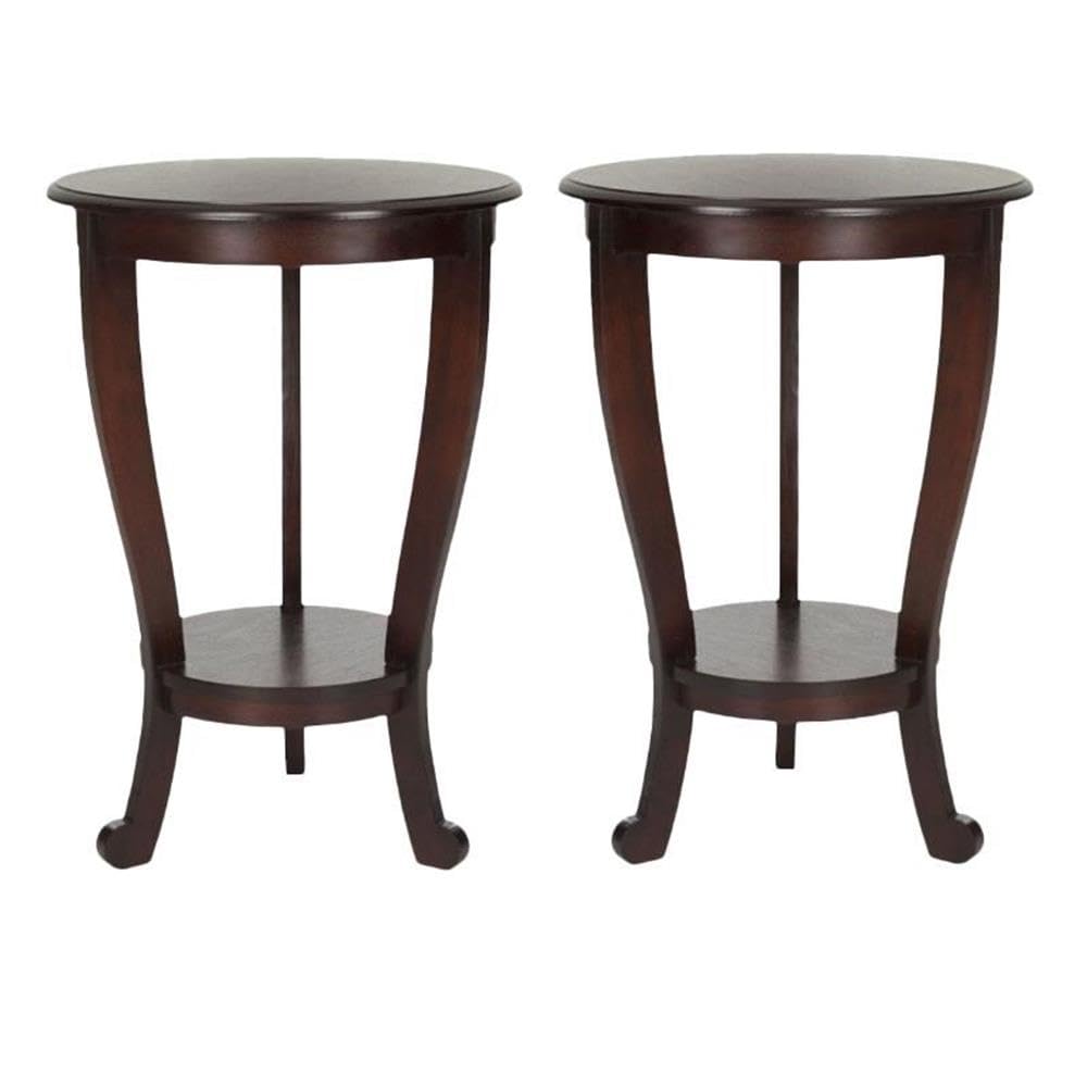 Dark Cherry Wood Pedestal Side Table Set of 2 - Home Square End Tables for Living Room, Bedroom & Office - Rustic Nightstand & Accent Table for Home Decor