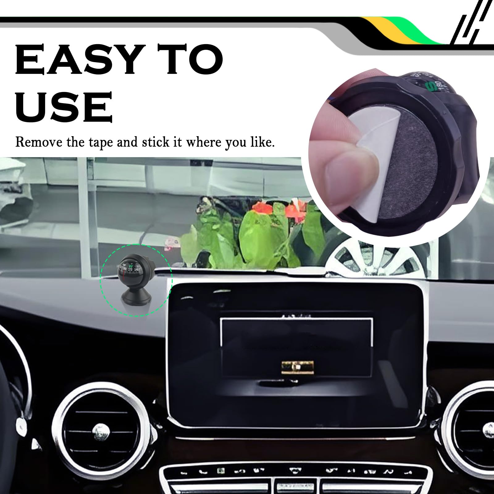 Universal Car Compass with Adjustable Bottom Stick & Night Vision - Dashboard Navigation Compass for Cars, Trucks, SUVs & Boats | Perfect for Road Trips, Off-Road Adventures & Marine Navigation