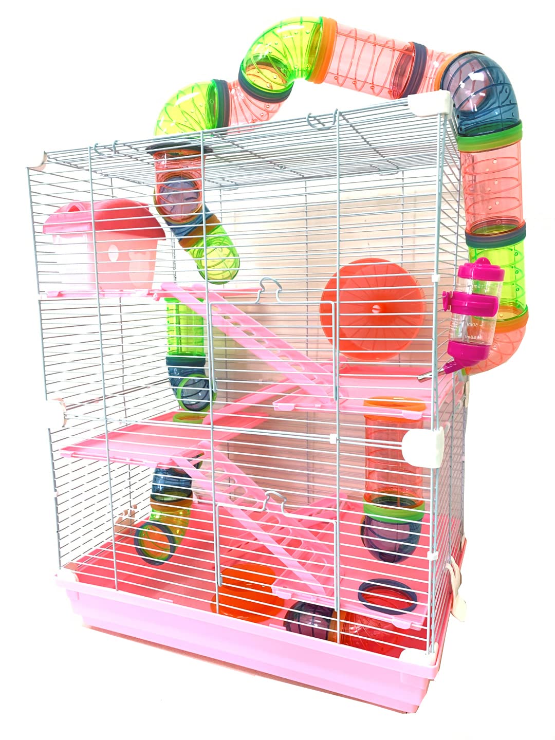 5-Tier Pink Hamster Cage - Spacious Mouse & Gerbil Mansion Habitat with Multi-Level Design | Perfect for Small Pet Homes, Play Areas & Cage Enrichment