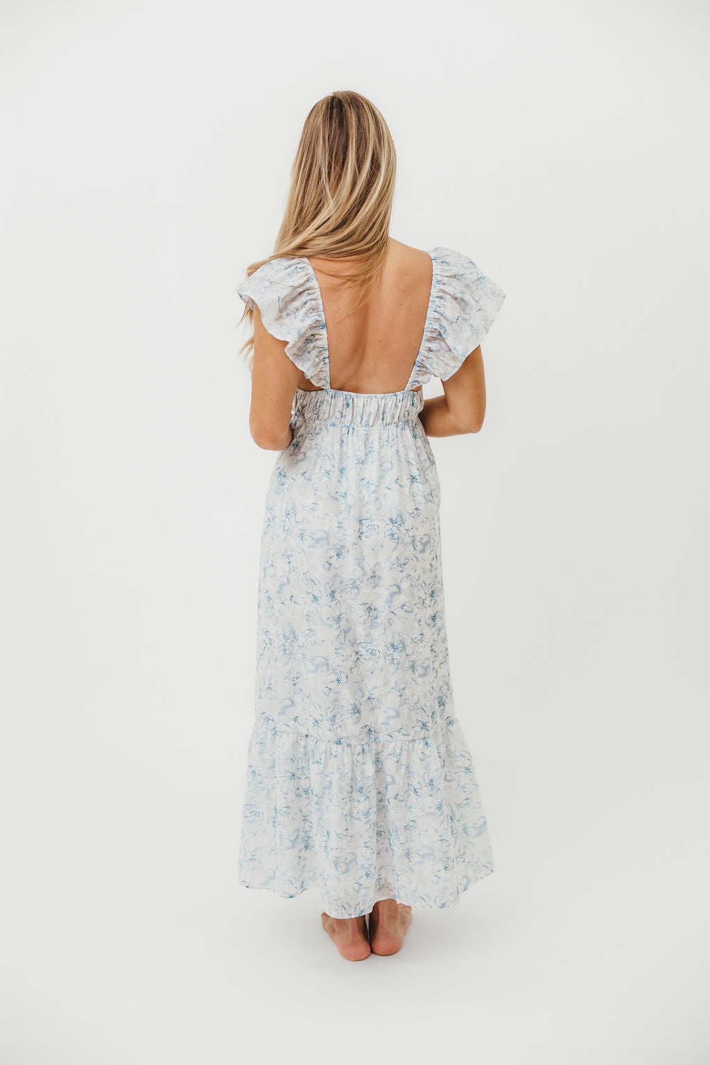 Alix Maxi Dress - White & Blue Floral Print Summer Dress for Women | Beach Wedding, Vacation & Casual Outfit